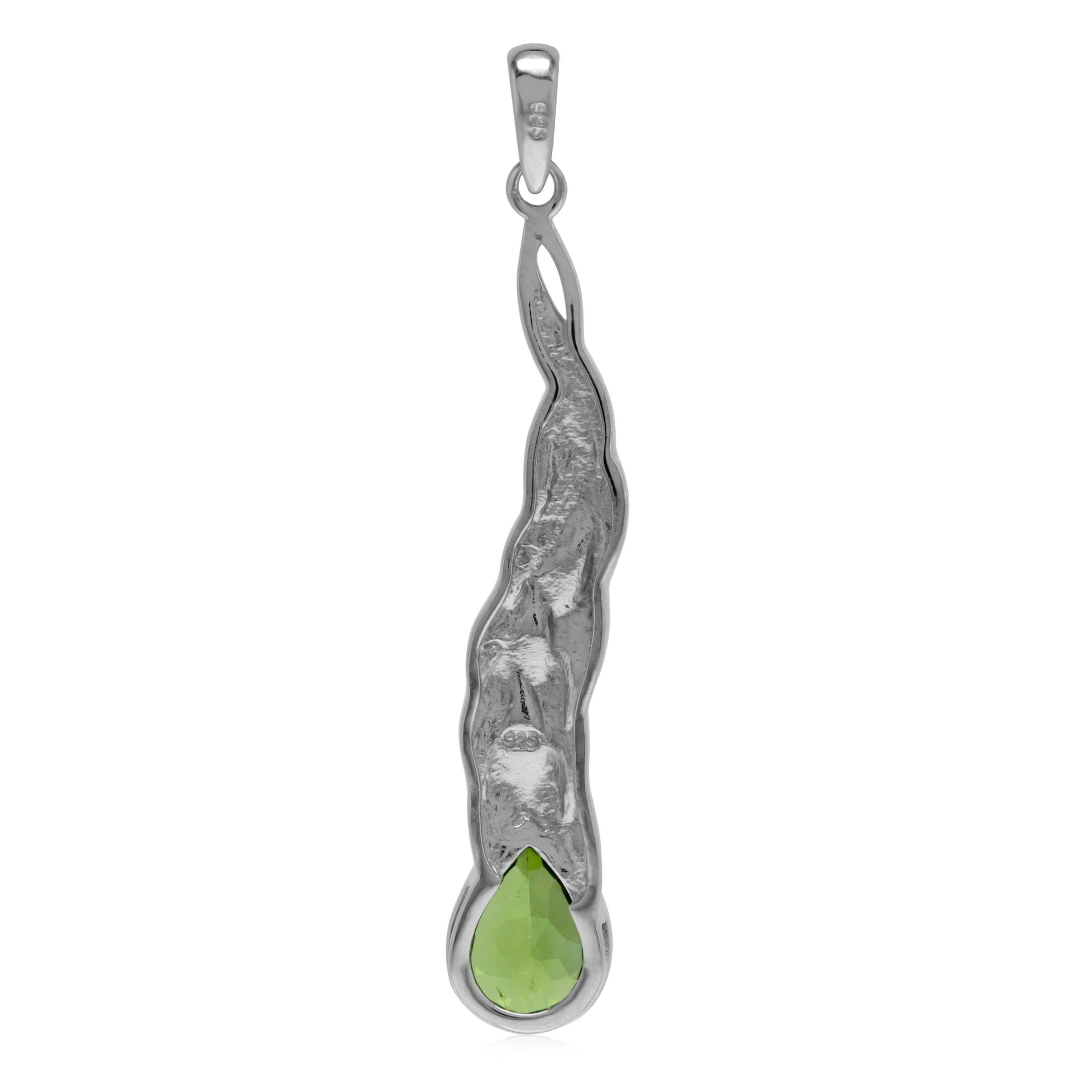 Silvershake Natural 10x7 mm Green Peridot Stone 925 Sterling Silver Long Leaf Stick Drop Pendant - Silvershake-store