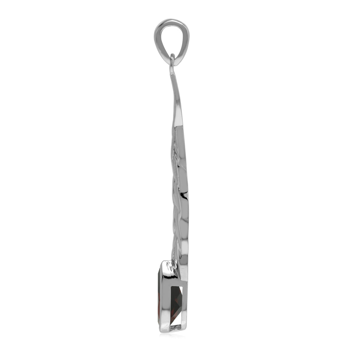 Natural 10x7 mm Red Garnet Stone 925 Sterling Silver Long Leaf Stick Drop Pendant