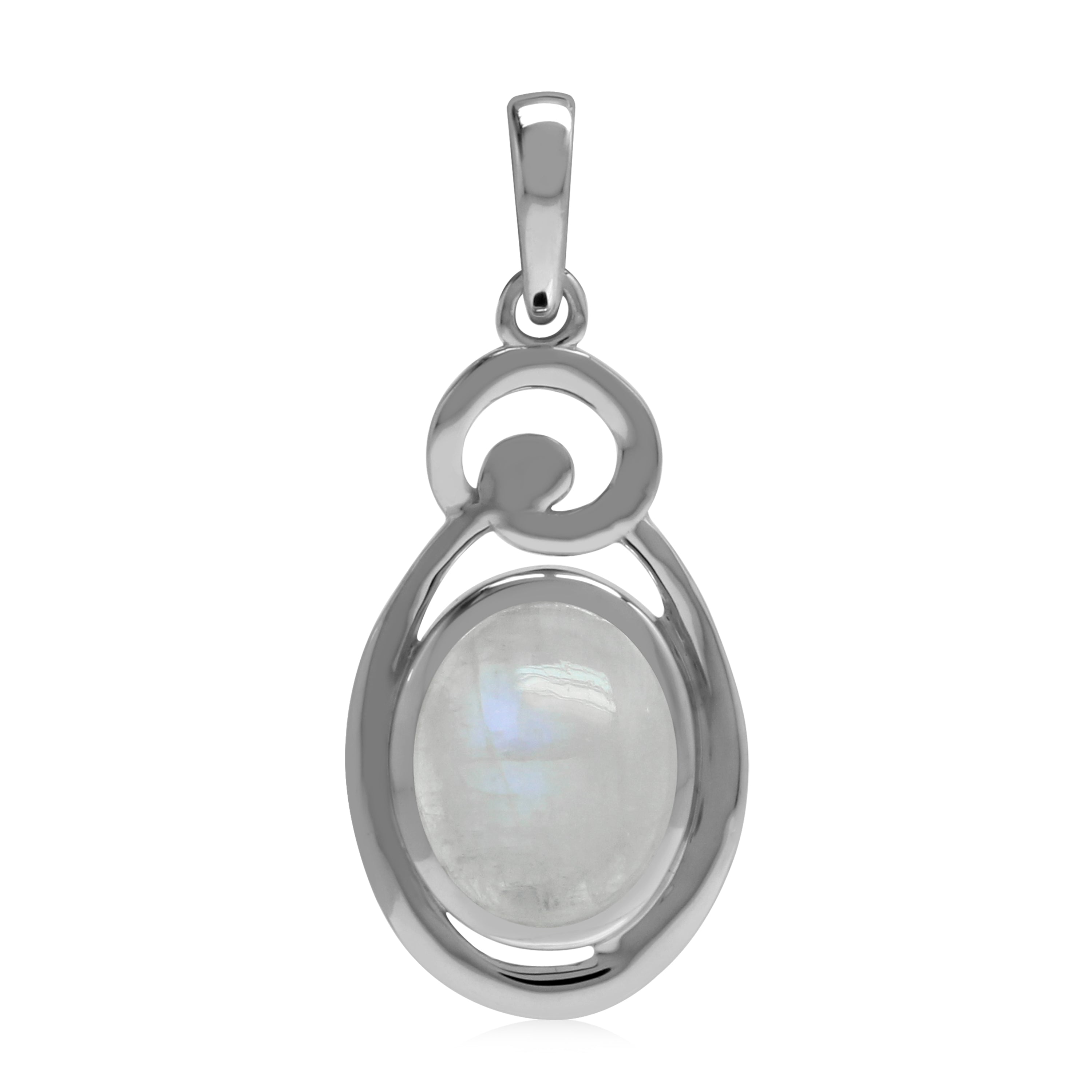 Silvershake Natural 10x8 mm Rainbow Moonstone 925 Sterling Silver Chakra Swirl Pendant - Silvershake-store