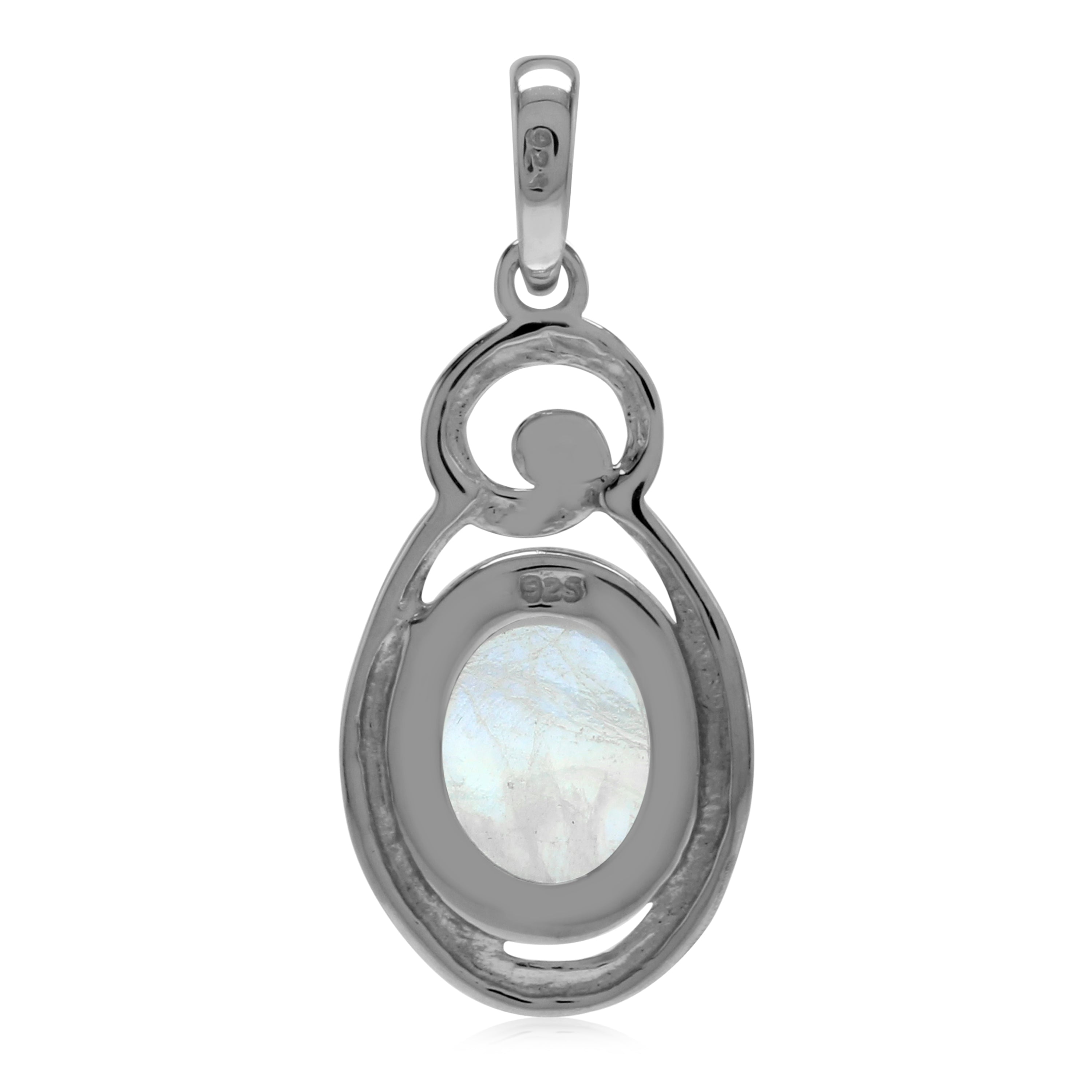 Silvershake Natural 10x8 mm Rainbow Moonstone 925 Sterling Silver Chakra Swirl Pendant - Silvershake-store