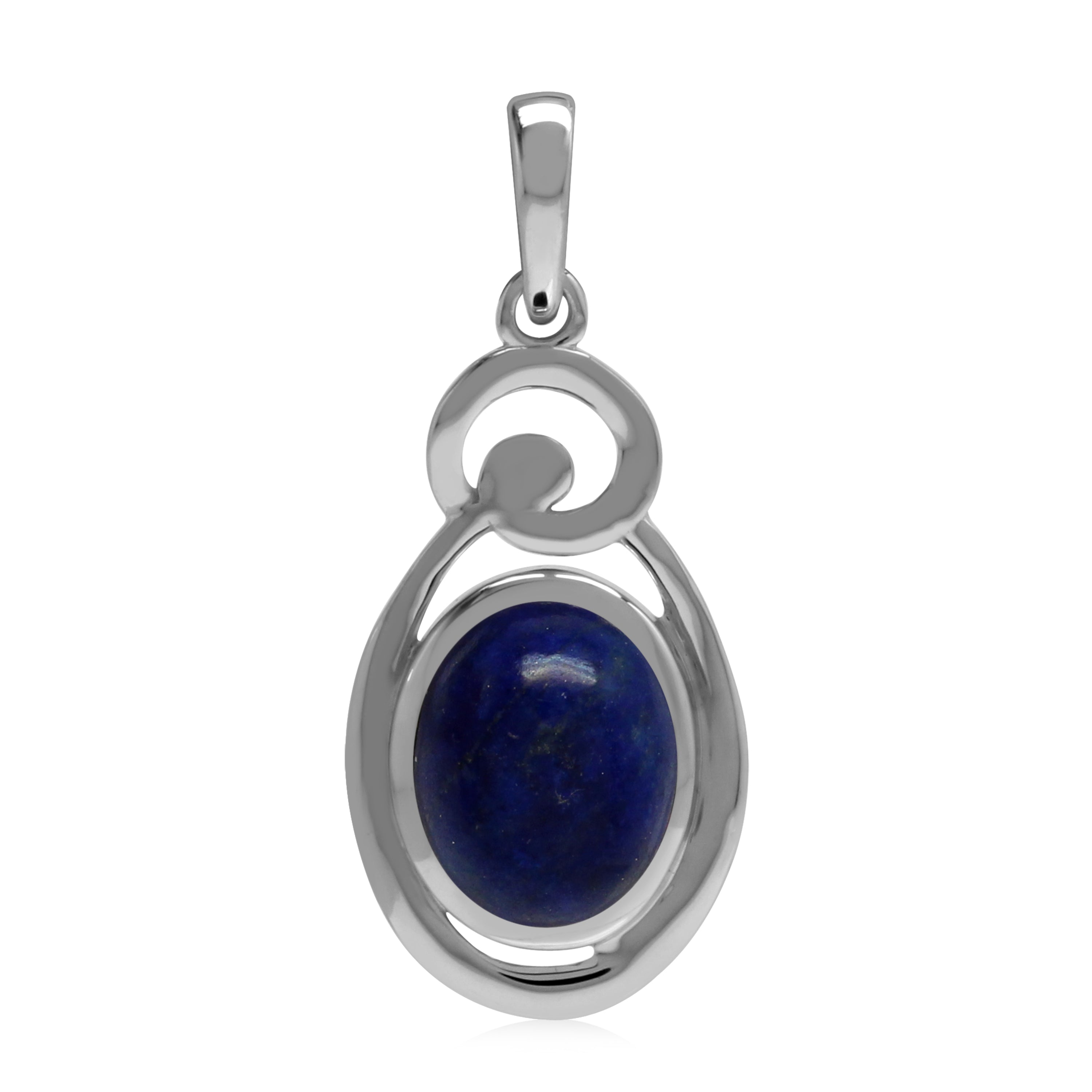 Silvershake Natural 10x8 mm Blue Lapis Lazuli Stone 925 Sterling Silver Chakra Swirl Pendant - Silvershake-store