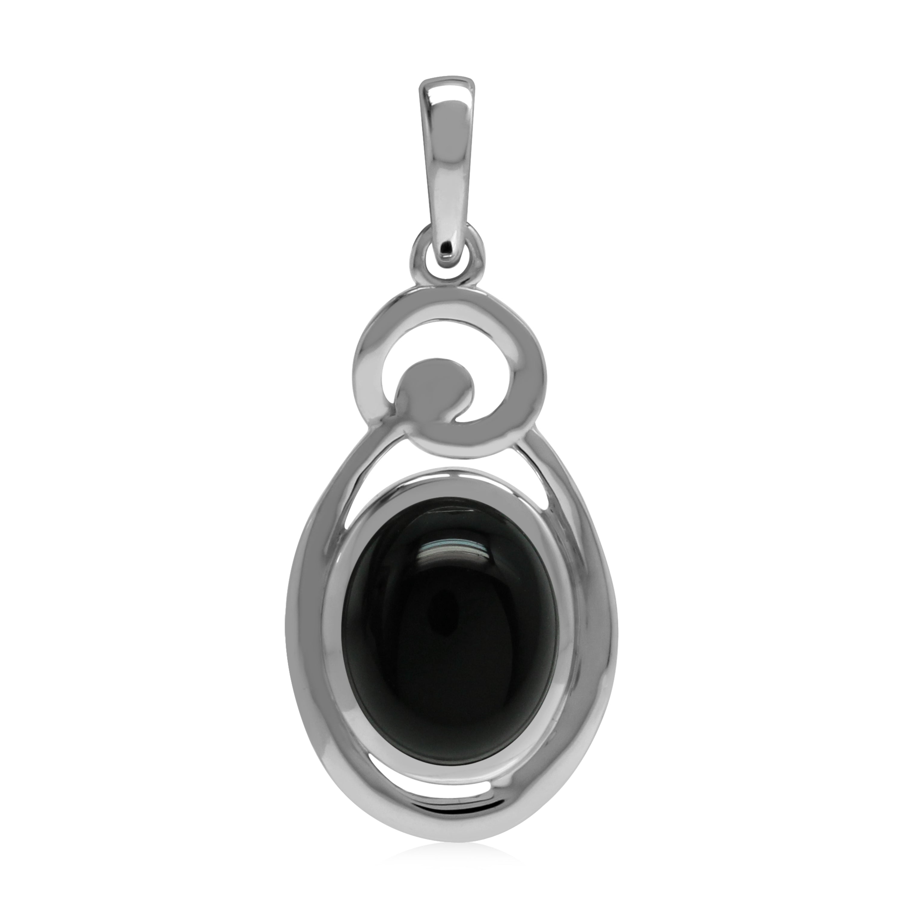 Silvershake Natural 10x8 mm Black Onyx Stone 925 Sterling Silver Chakra Swirl Pendant - Silvershake-store