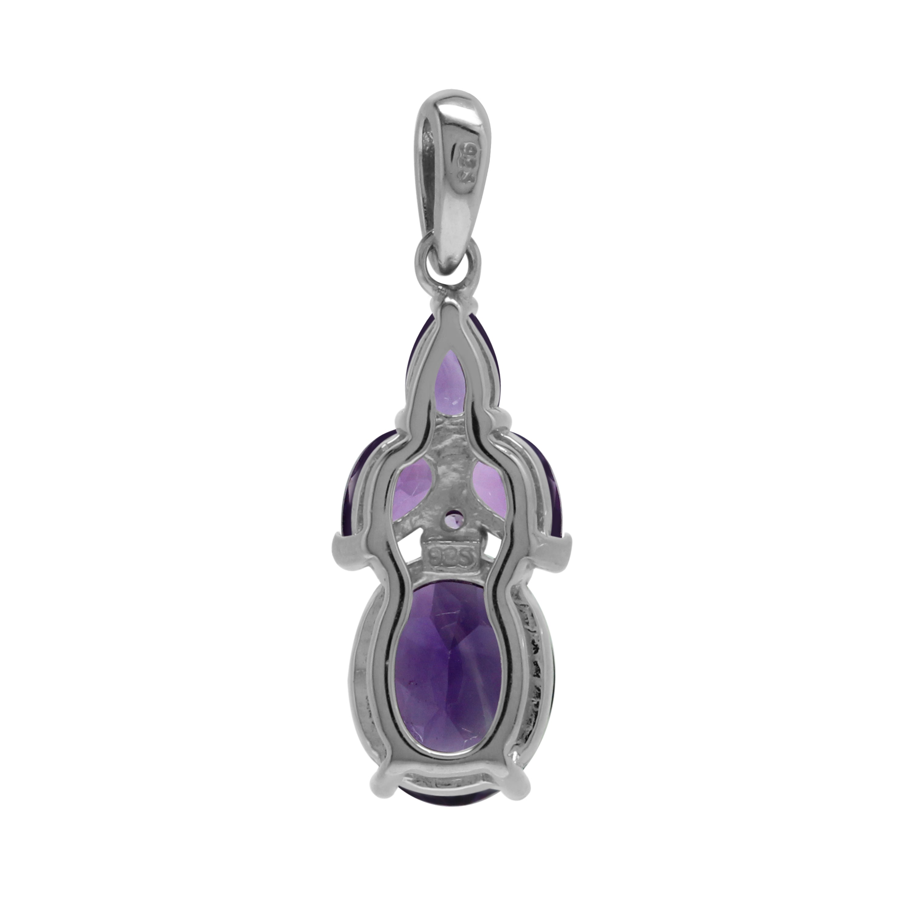 Silvershake Classic Style 4.2 Ctw Genuine Purple Amethyst Gem 925 Sterling Silver Cluster Pendant - Silvershake-store