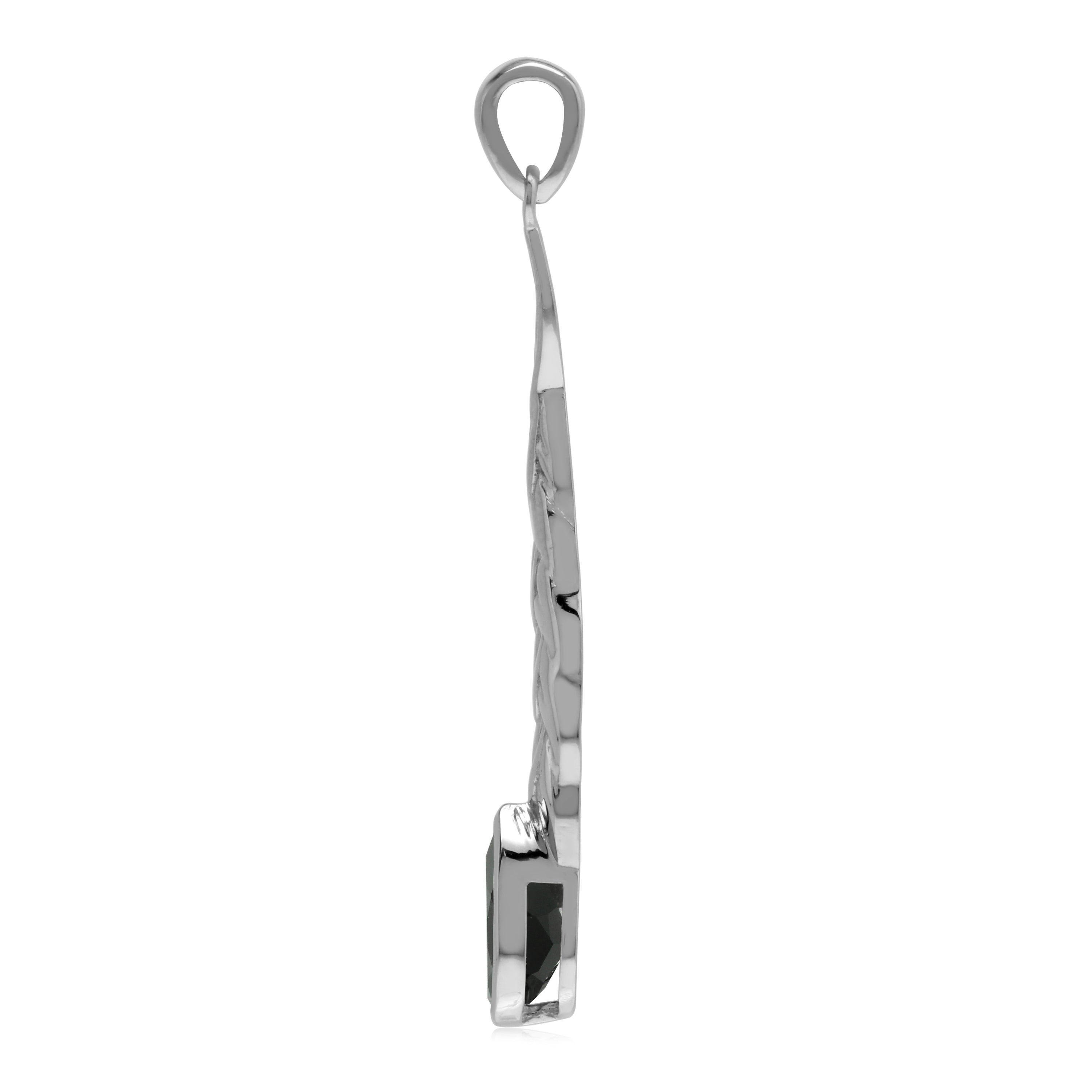 Silvershake Natural 10x7 mm Black Onyx Stone 925 Sterling Silver Long Leaf Stick Drop Pendant - Silvershake-store