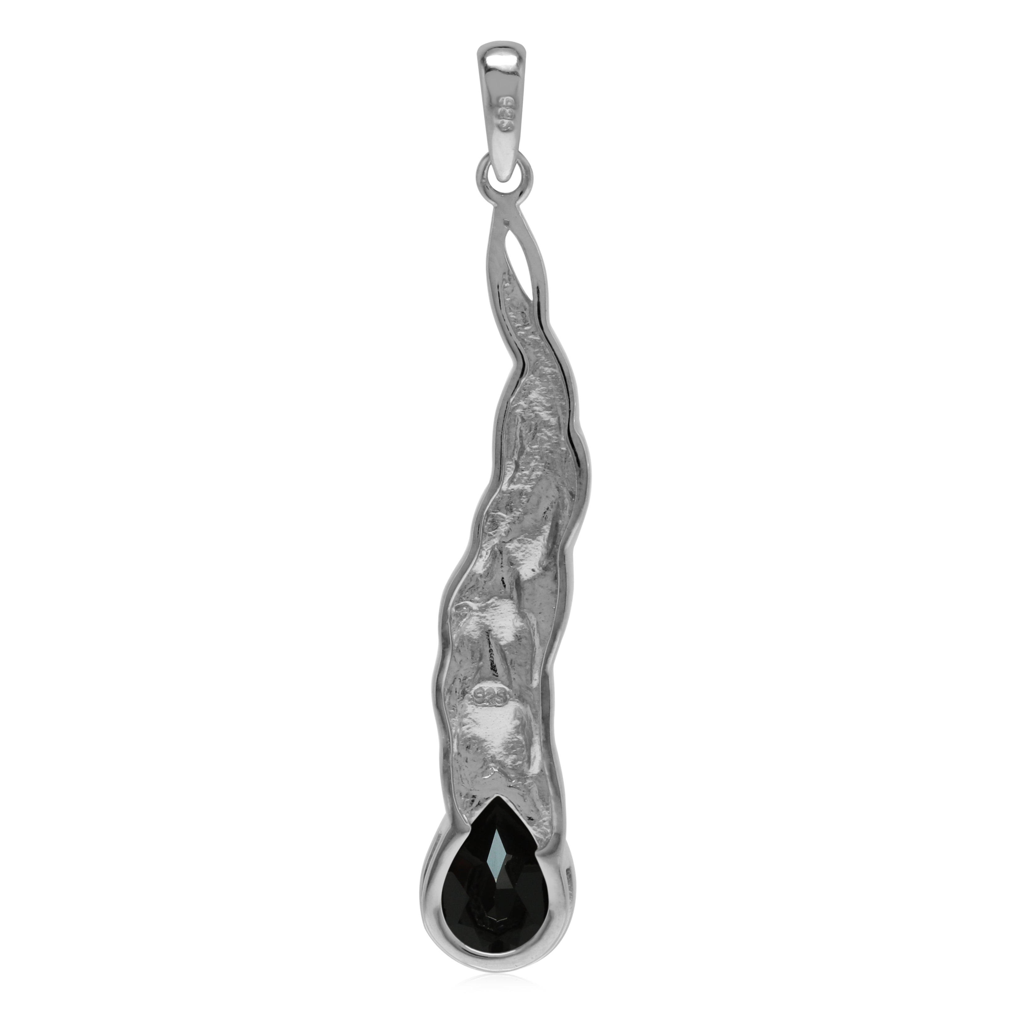 Silvershake Natural 10x7 mm Black Onyx Stone 925 Sterling Silver Long Leaf Stick Drop Pendant - Silvershake-store