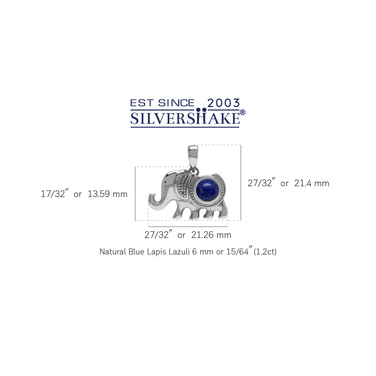 Silvershake Natural 1.2 Ctw Blue Lapis Lazuli 925 Sterling Silver Elephant Charm Pendant - Silvershake-store