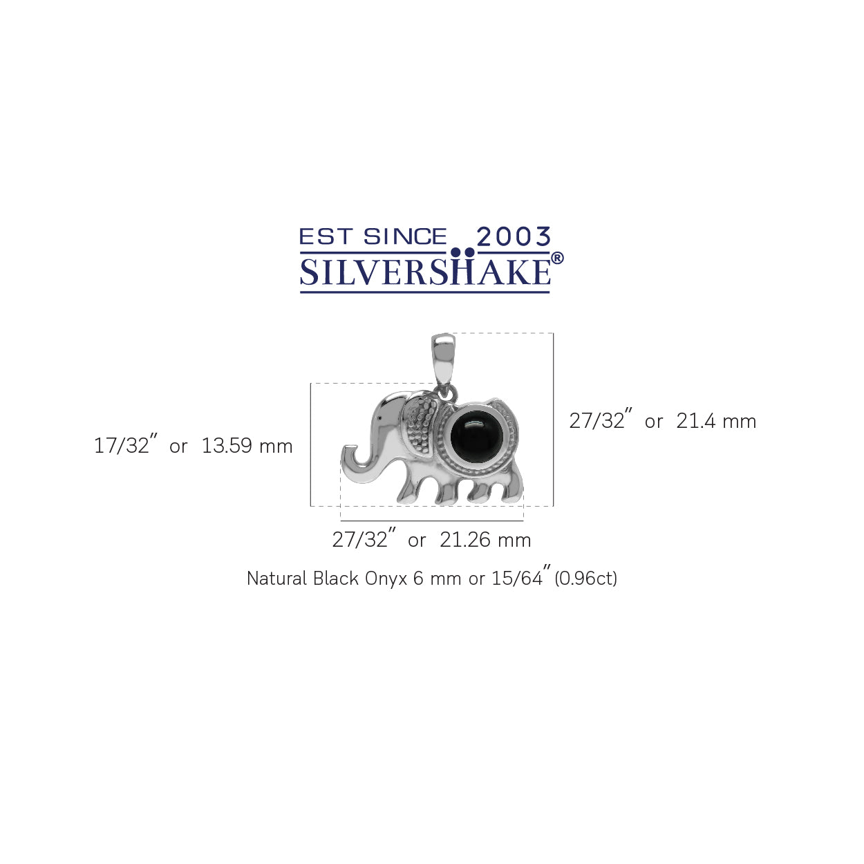 Silvershake Natural Black Onyx 925 Sterling Silver Elephant Charm Pendant - Silvershake-store