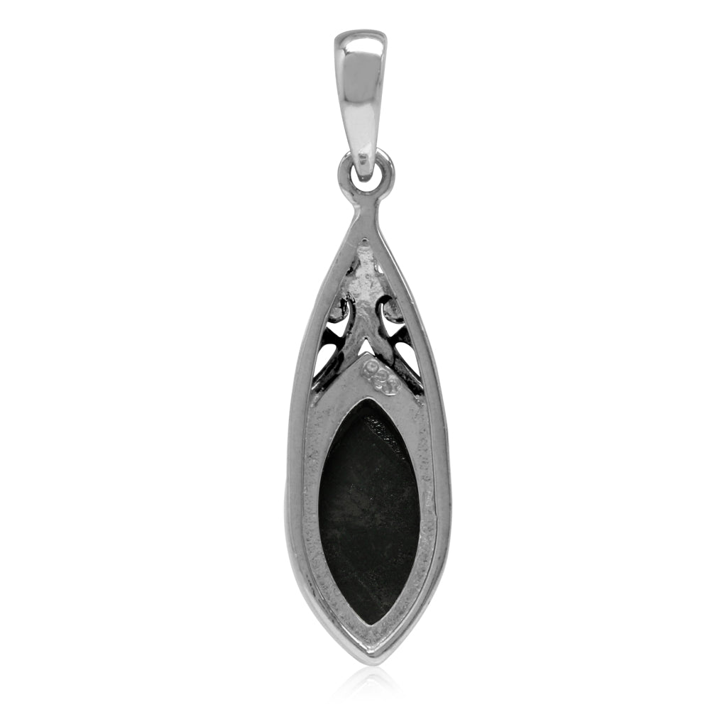14x7MM Natural Marquise Shape Black Onyx 925 Sterling Silver Filigree Drop Pendant - Silvershake-store