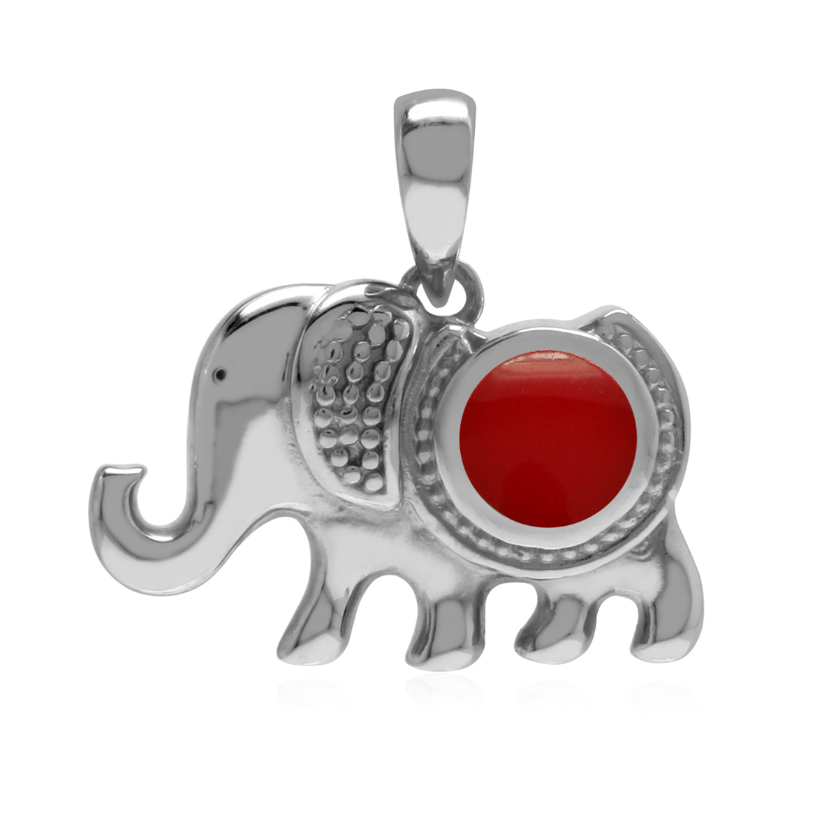 Silvershake Created Inlay Red Coral 925 Sterling Silver Elephant Charm Pendant - Silvershake-store