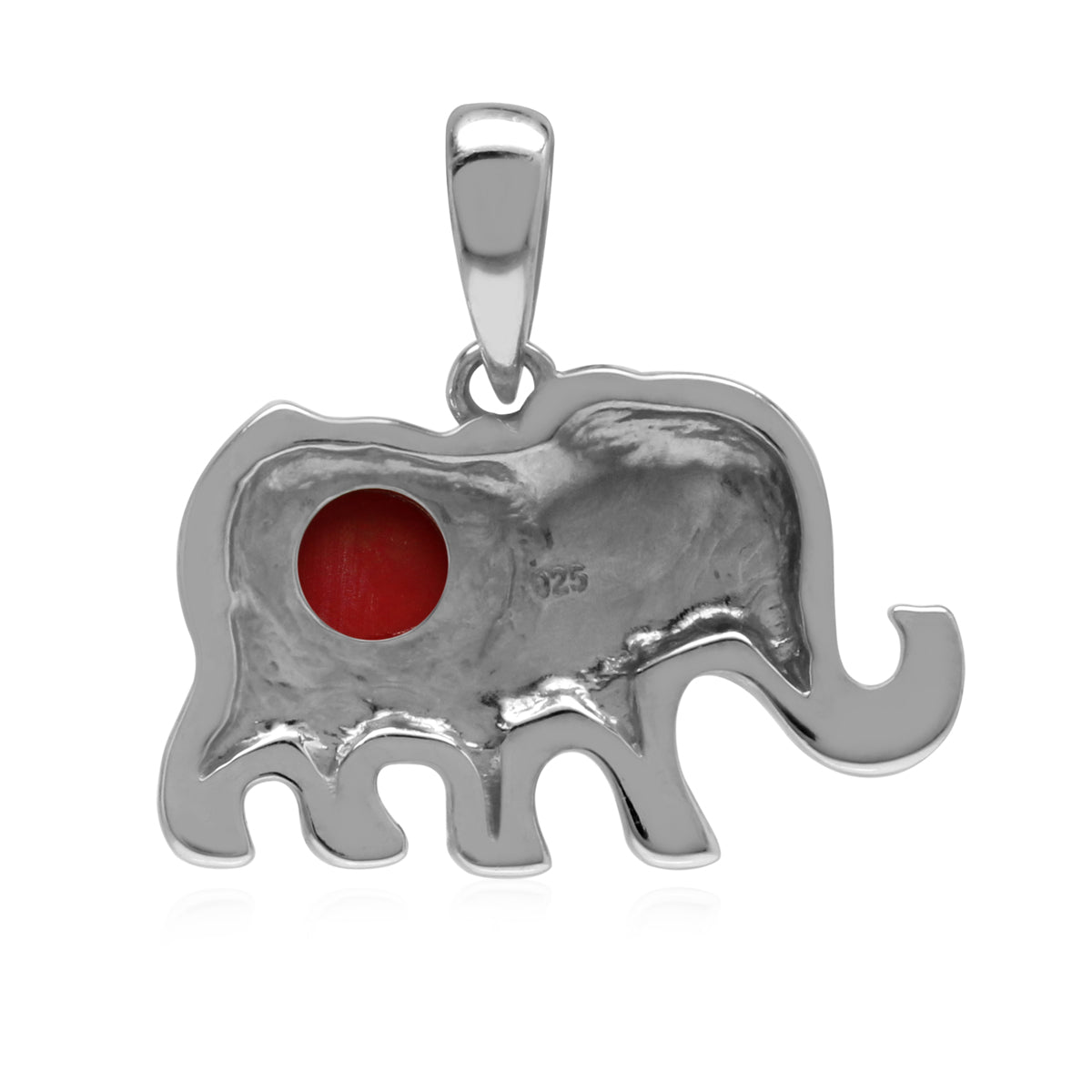 Silvershake Created Inlay Red Coral 925 Sterling Silver Elephant Charm Pendant - Silvershake-store