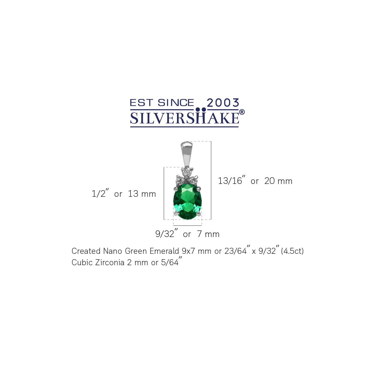 Created Nano Green Emerald 925 Sterling Silver Pendant May Birthstone Jewelry - Silvershake-store