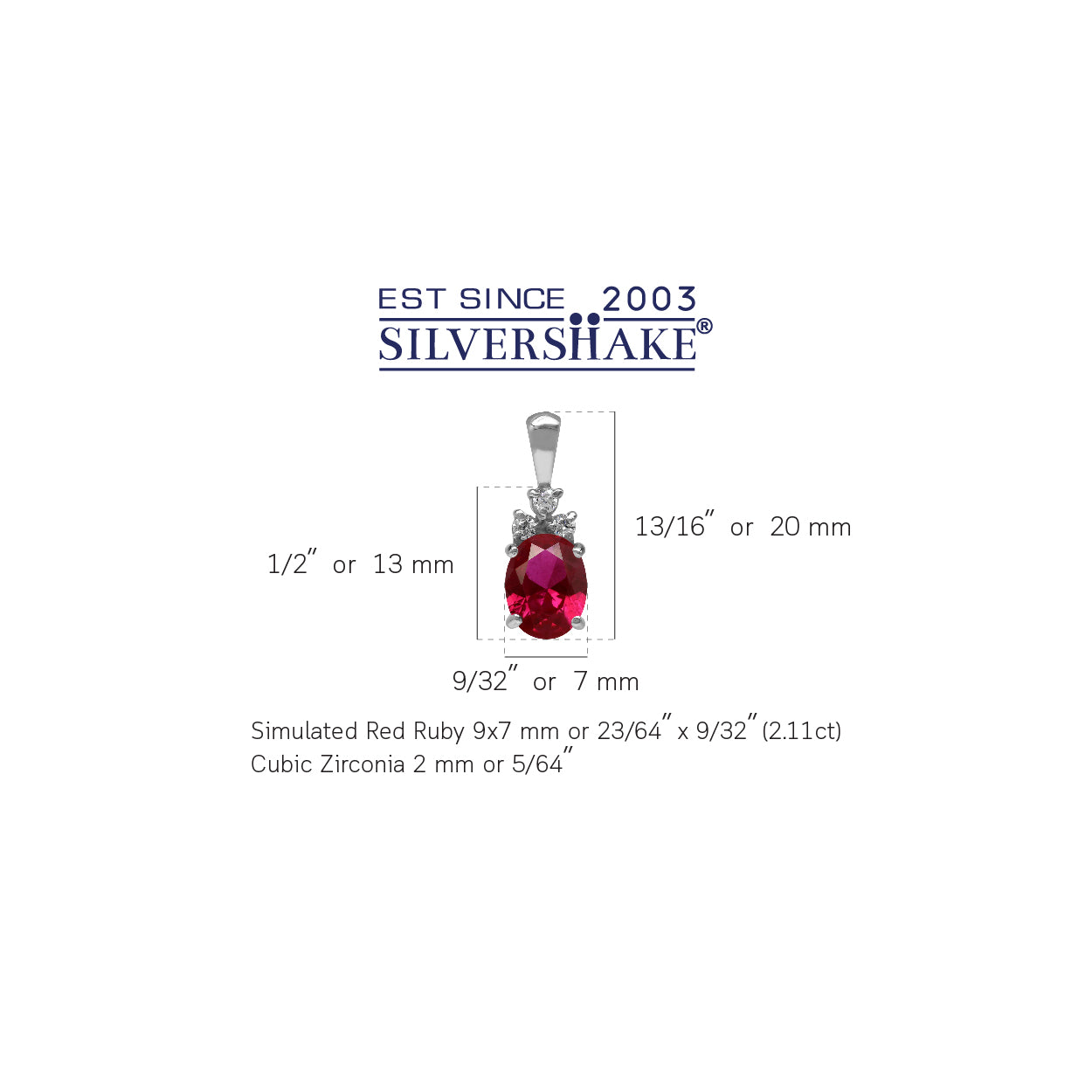Synthetic 2.1 Ct Red Ruby 925 Sterling Silver Pendant July Birthstone Jewelry - Silvershake-store