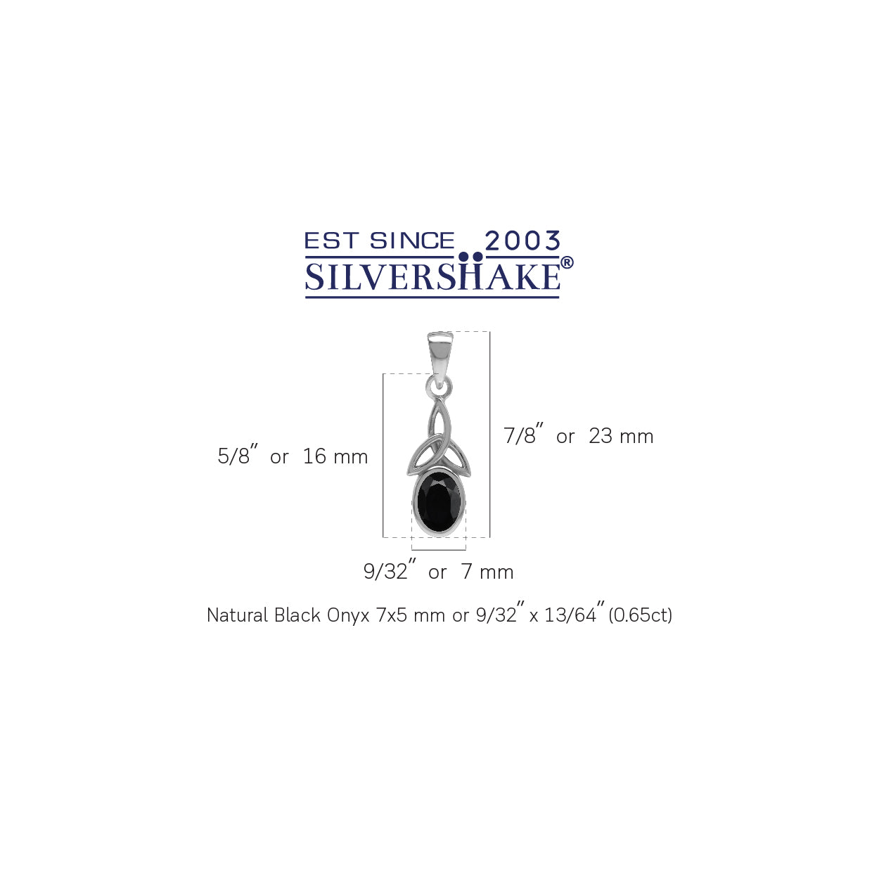 Natural Black Onyx White Gold Plated 925 Sterling Silver Triquetra Celtic Knot Pendant - Silvershake-store