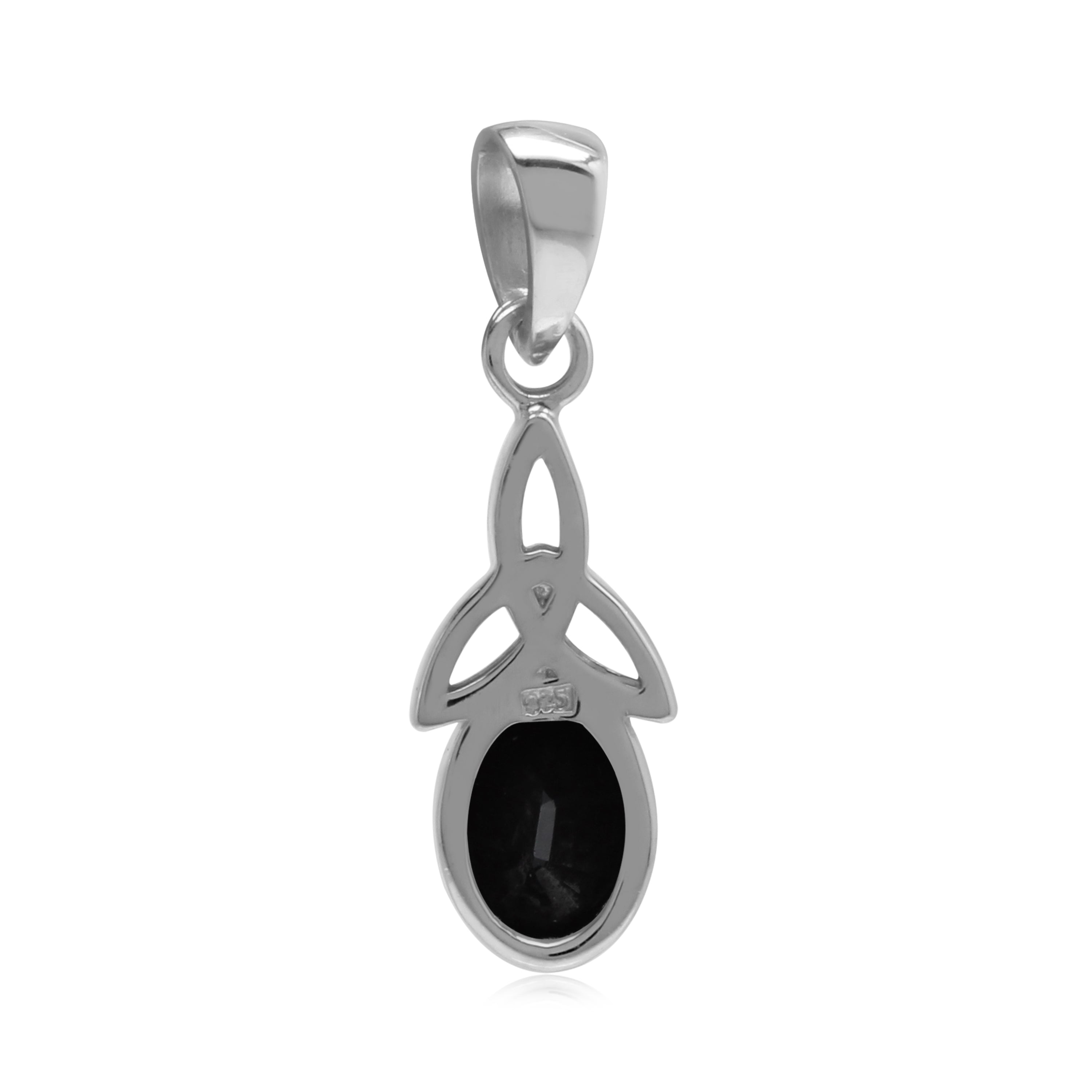 Natural Black Onyx White Gold Plated 925 Sterling Silver Triquetra Celtic Knot Pendant - Silvershake-store
