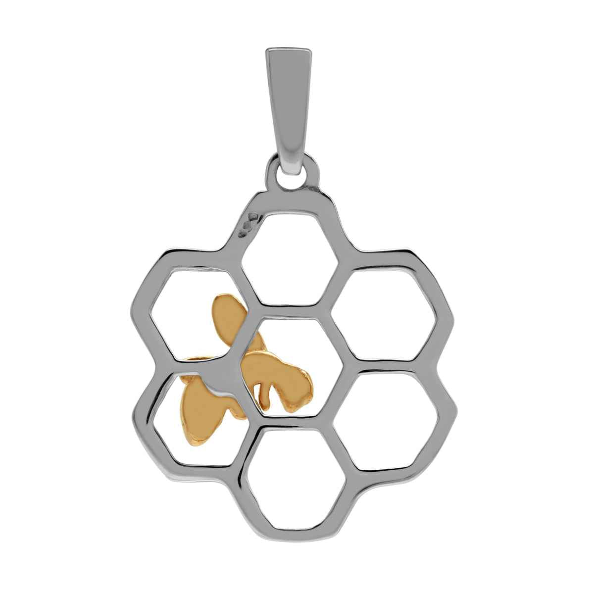 925 Sterling Silver Hexagon Honeycomb Beehive with 14K Yellow Gold Plated Honey Bee Pendant Jewelry for Women