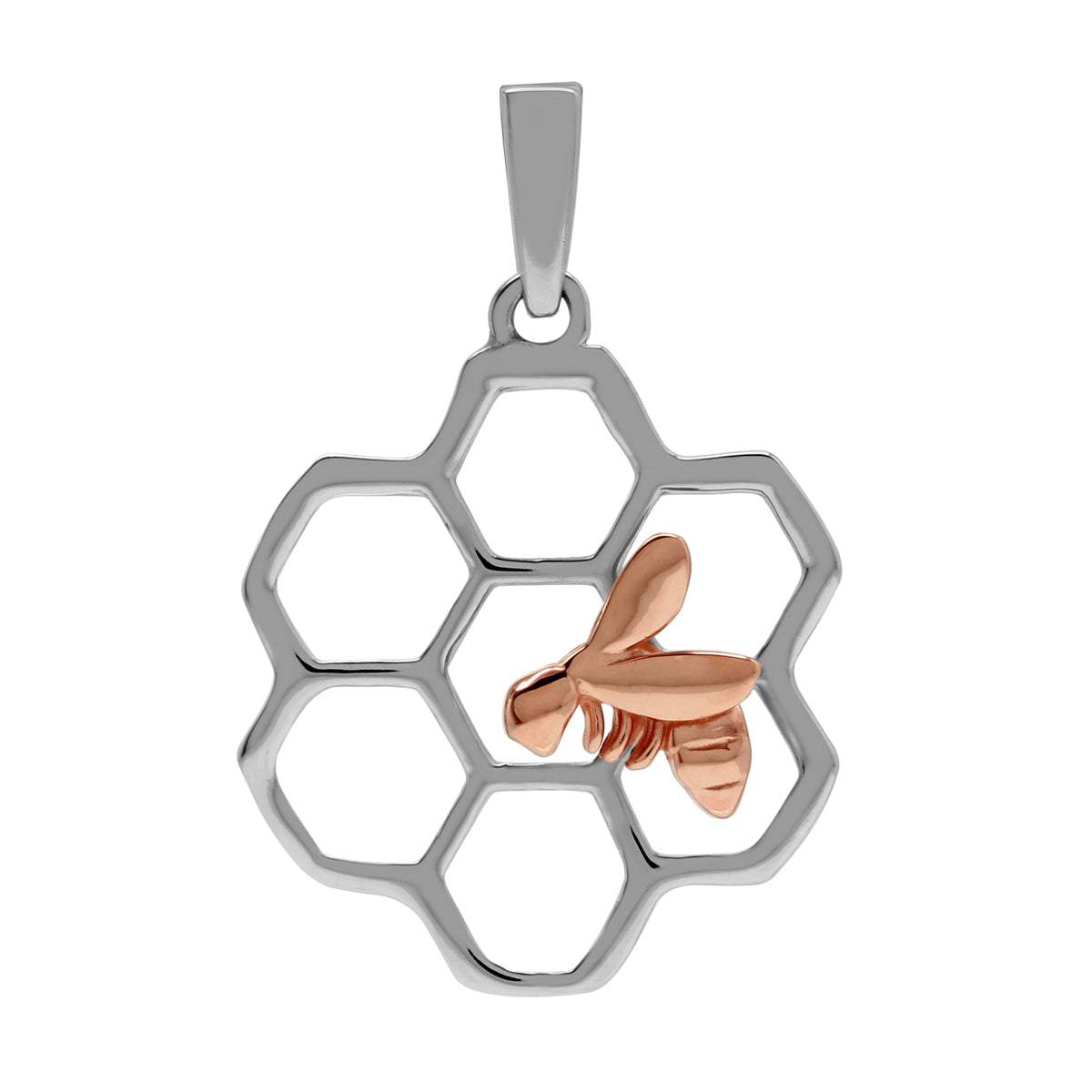 Silvershake 925 Sterling Silver Hexagon Honeycomb Beehive with Rose Gold Honey Bee Pendant Jewelry for Women - Silvershake-store