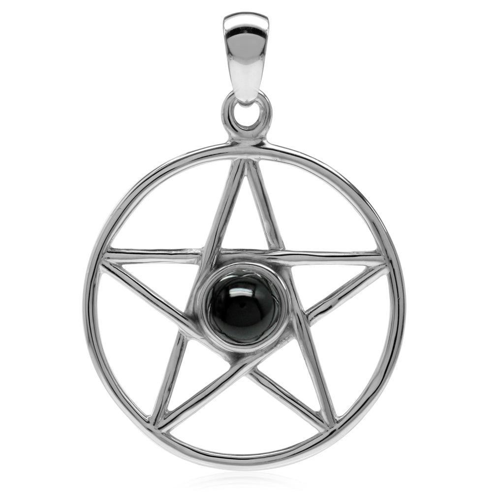 Natural Black Onyx Stone 925 Sterling Silver Wiccan Pentagram Star Pentacle Necklace Pendant Jewelry for Women - Silvershake-store