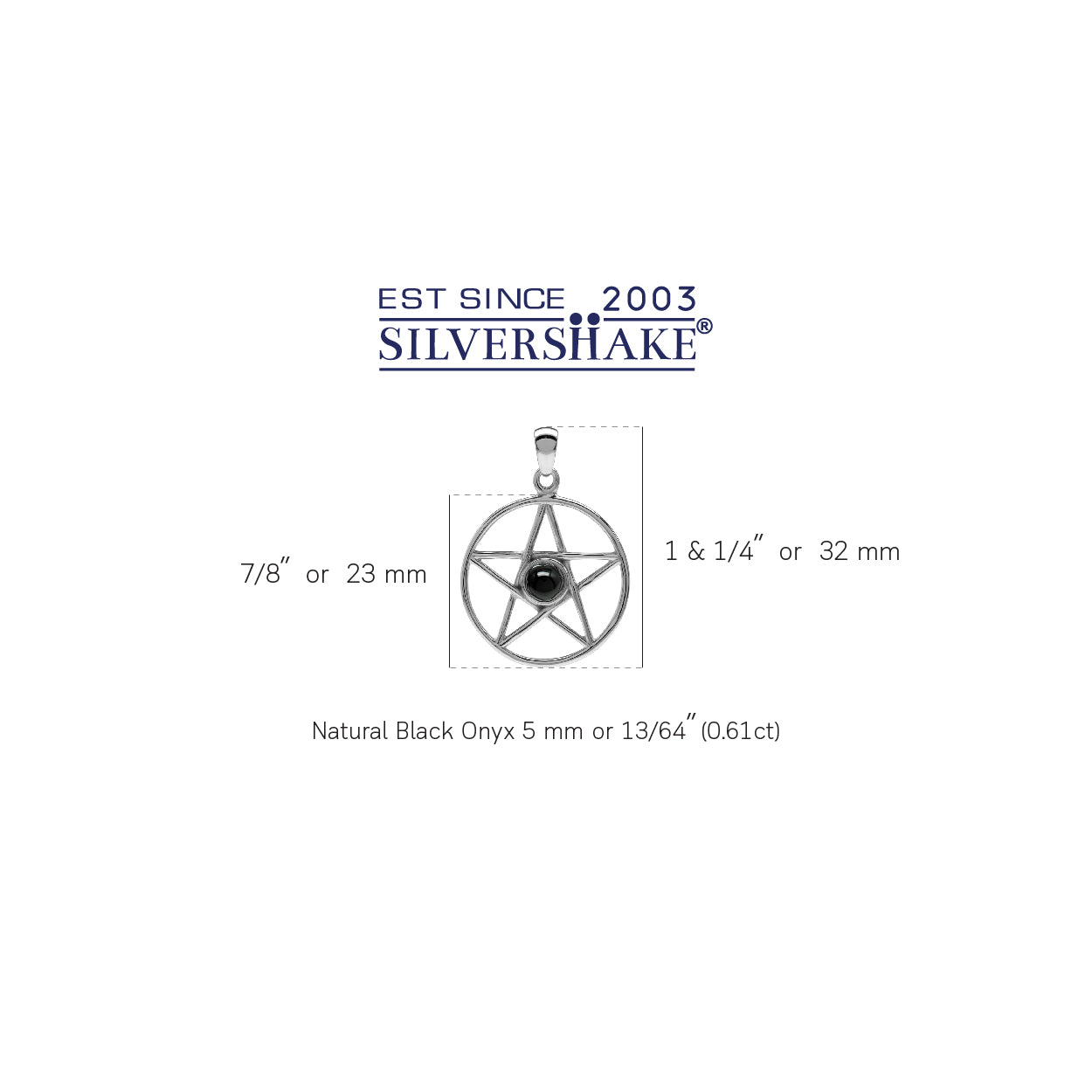 Natural Black Onyx Stone 925 Sterling Silver Wiccan Pentagram Star Pentacle Necklace Pendant Jewelry for Women - Silvershake-store