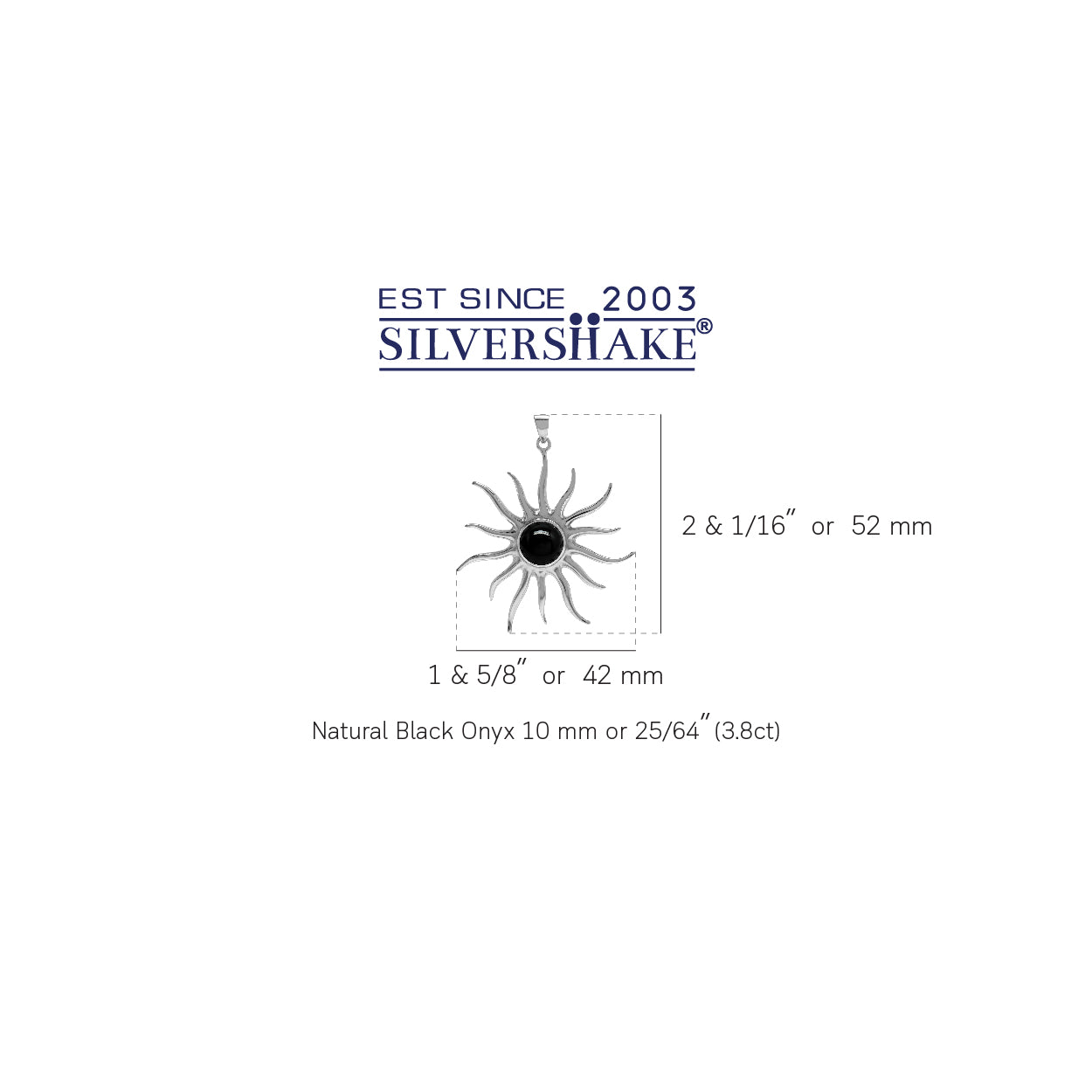 Silvershake Natural Black Onyx Stone White Gold Plated 925 Sterling Silver Sun Ray Inspired Pendant - Silvershake-store