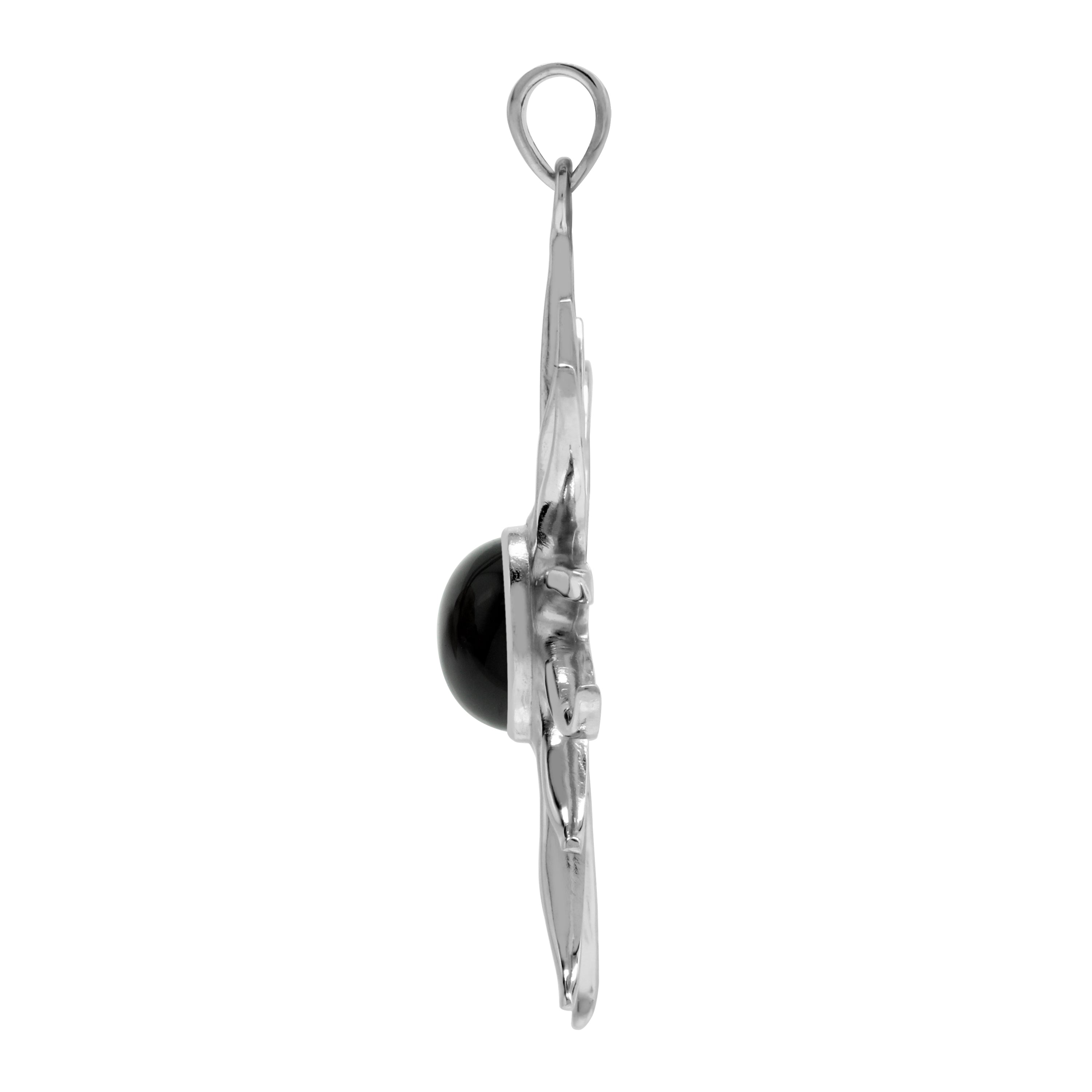 Silvershake Natural Black Onyx Stone White Gold Plated 925 Sterling Silver Sun Ray Inspired Pendant - Silvershake-store