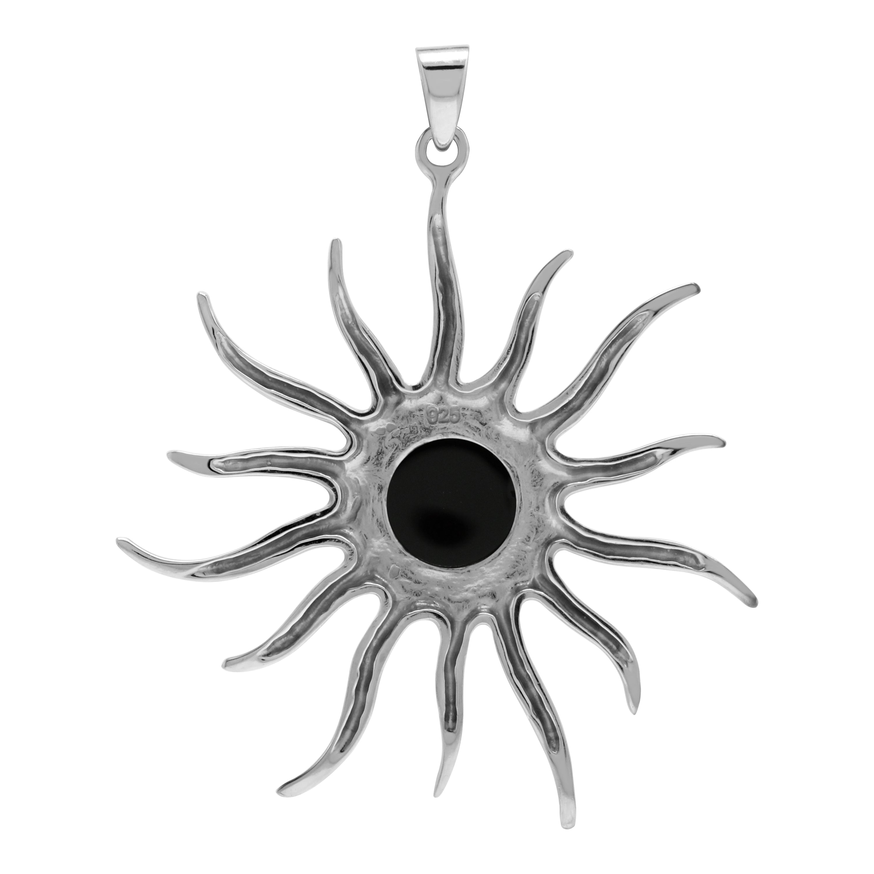 Silvershake Natural Black Onyx Stone White Gold Plated 925 Sterling Silver Sun Ray Inspired Pendant - Silvershake-store