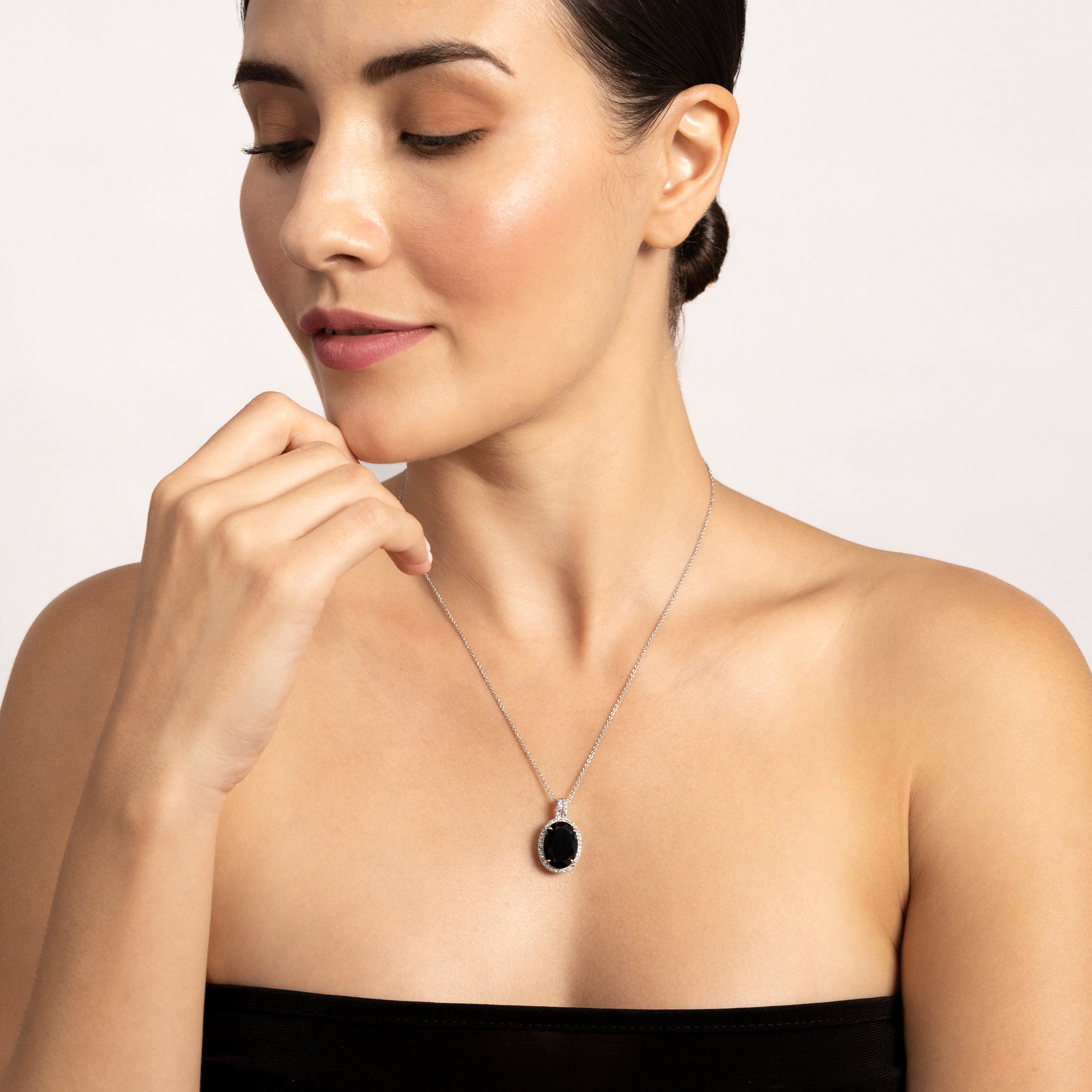 Silvershake 11 Ctw Natural Black Onyx and Topaz White Gold Plated 925 Sterling Silver Pendant Jewelry for Women - Silvershake-store