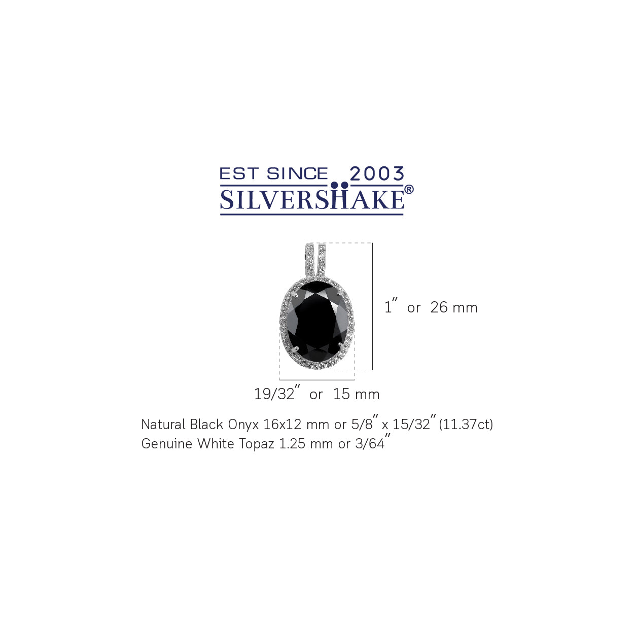 Silvershake 11 Ctw Natural Black Onyx and Topaz White Gold Plated 925 Sterling Silver Pendant Jewelry for Women - Silvershake-store