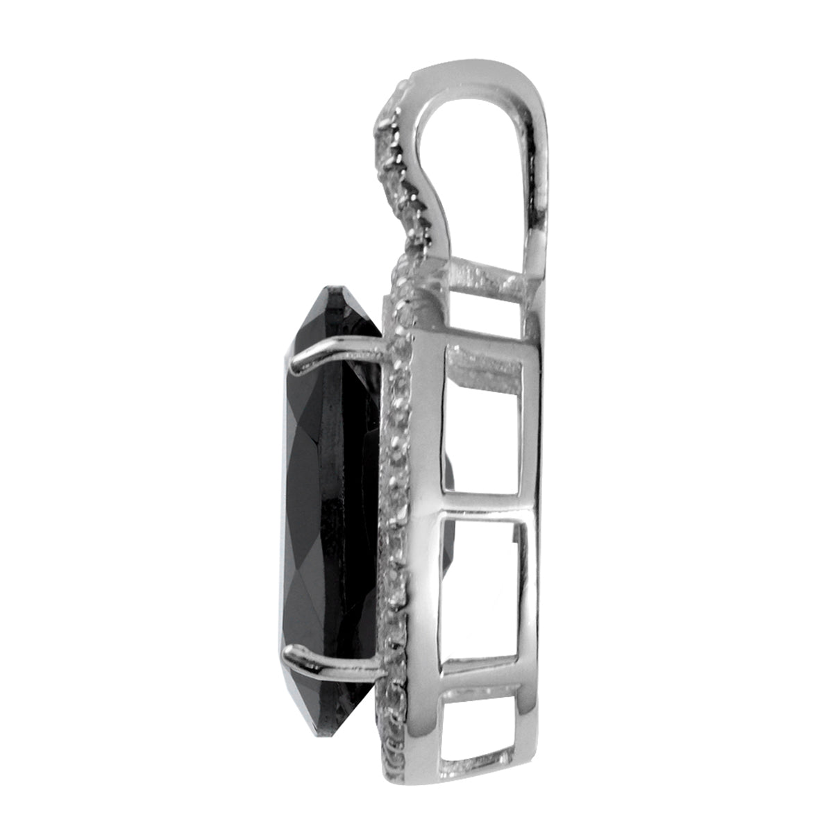 Silvershake 11 Ctw Natural Black Onyx and Topaz White Gold Plated 925 Sterling Silver Pendant Jewelry for Women - Silvershake-store