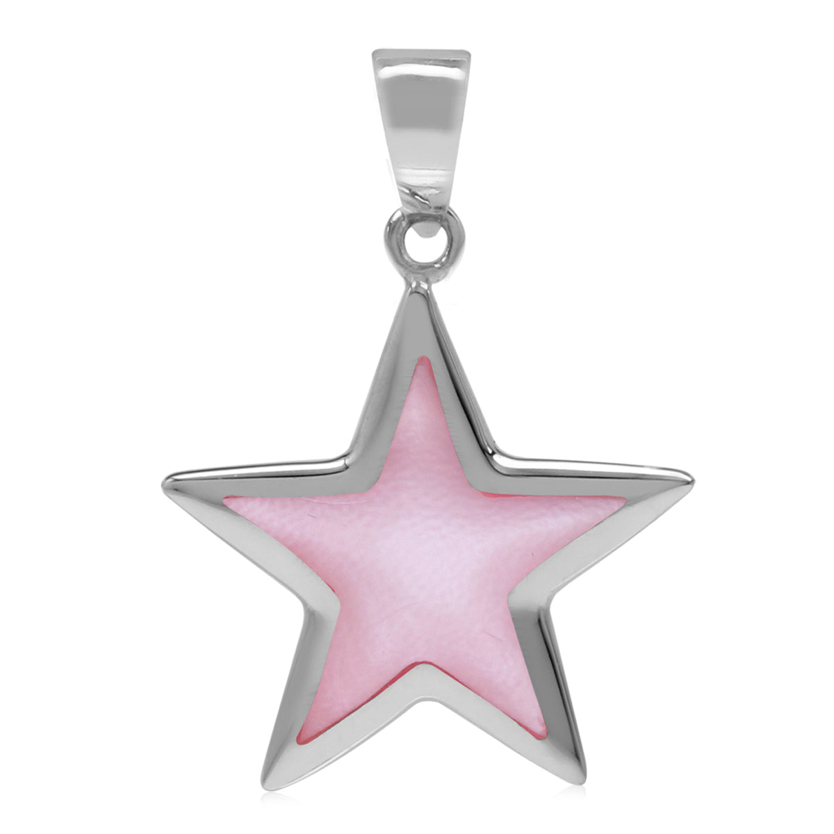 Pink Mother of Pearl Shell Inlay White Gold Plated 925 Sterling Silver Casual Star Pendant Jewelry for Women - Silvershake-store