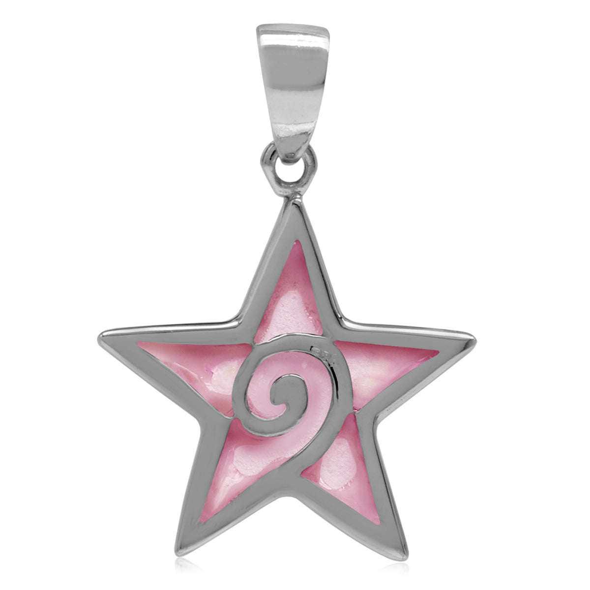 Pink Mother of Pearl Shell Inlay White Gold Plated 925 Sterling Silver Casual Star Pendant Jewelry for Women - Silvershake-store