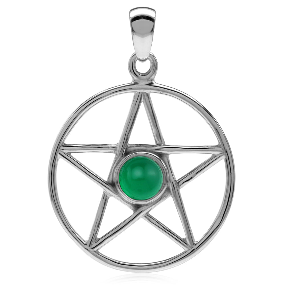 Genuine Emerald Green Onyx 925 Sterling Silver Pentagram Star Pentacle Wiccan Pendant Jewelry - Silvershake-store