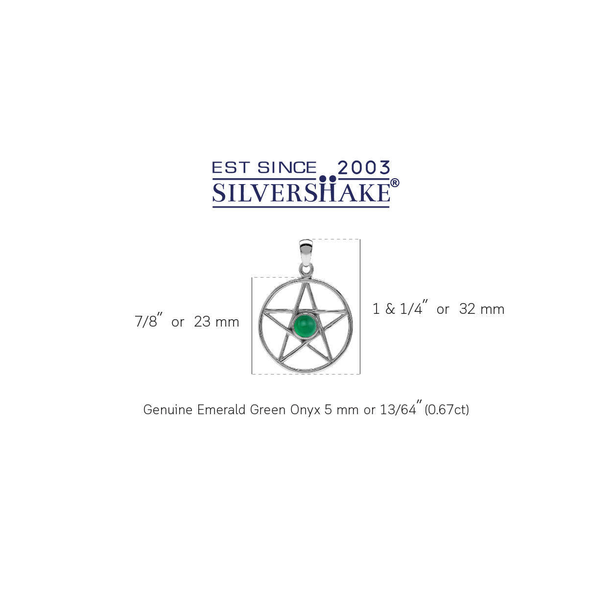 Genuine Emerald Green Onyx 925 Sterling Silver Pentagram Star Pentacle Wiccan Pendant Jewelry - Silvershake-store