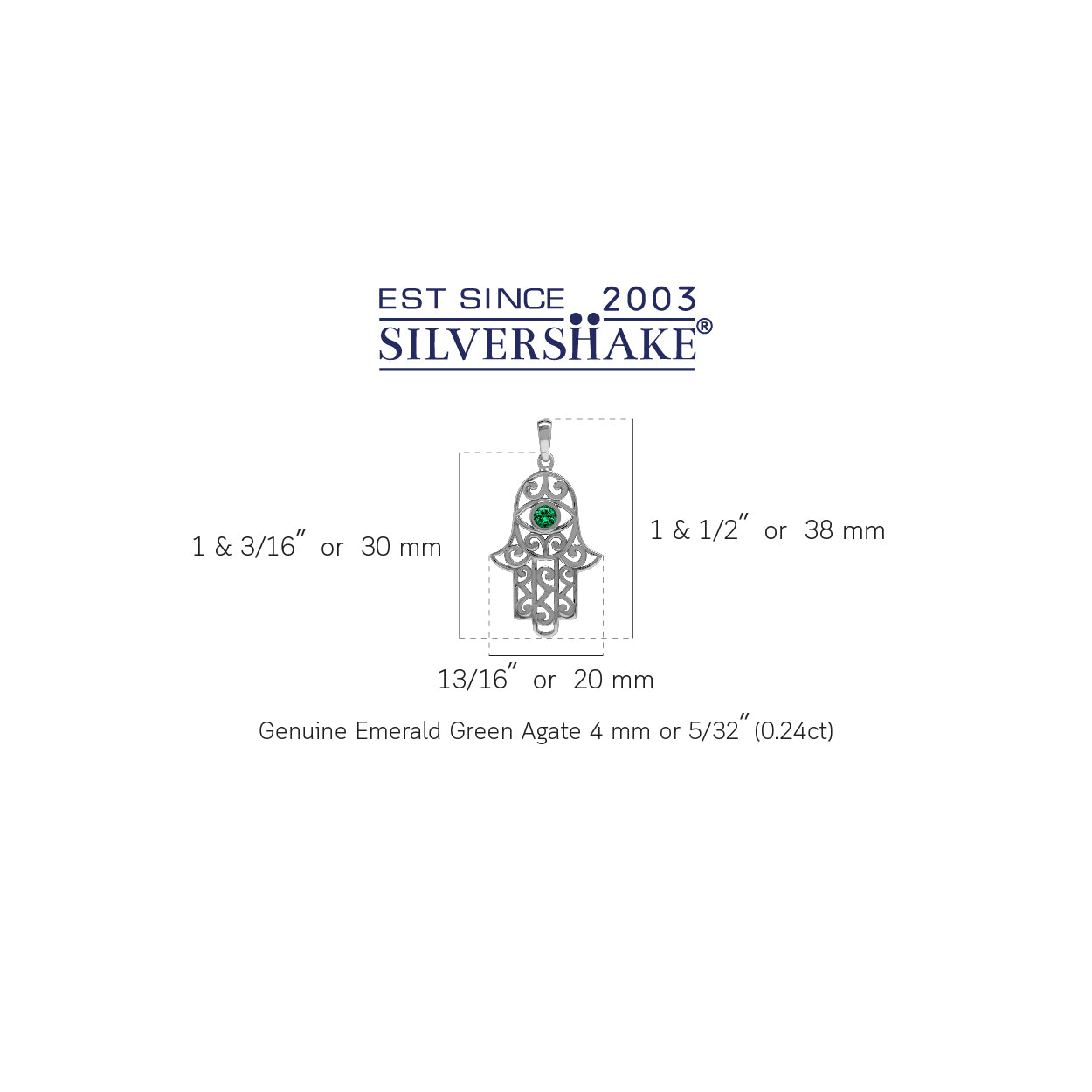 Created Nano Green Emerald 925 Sterling Silver Evil Eye On Hamsa Hand Pendant Charm Jewelry for Women - Silvershake-store