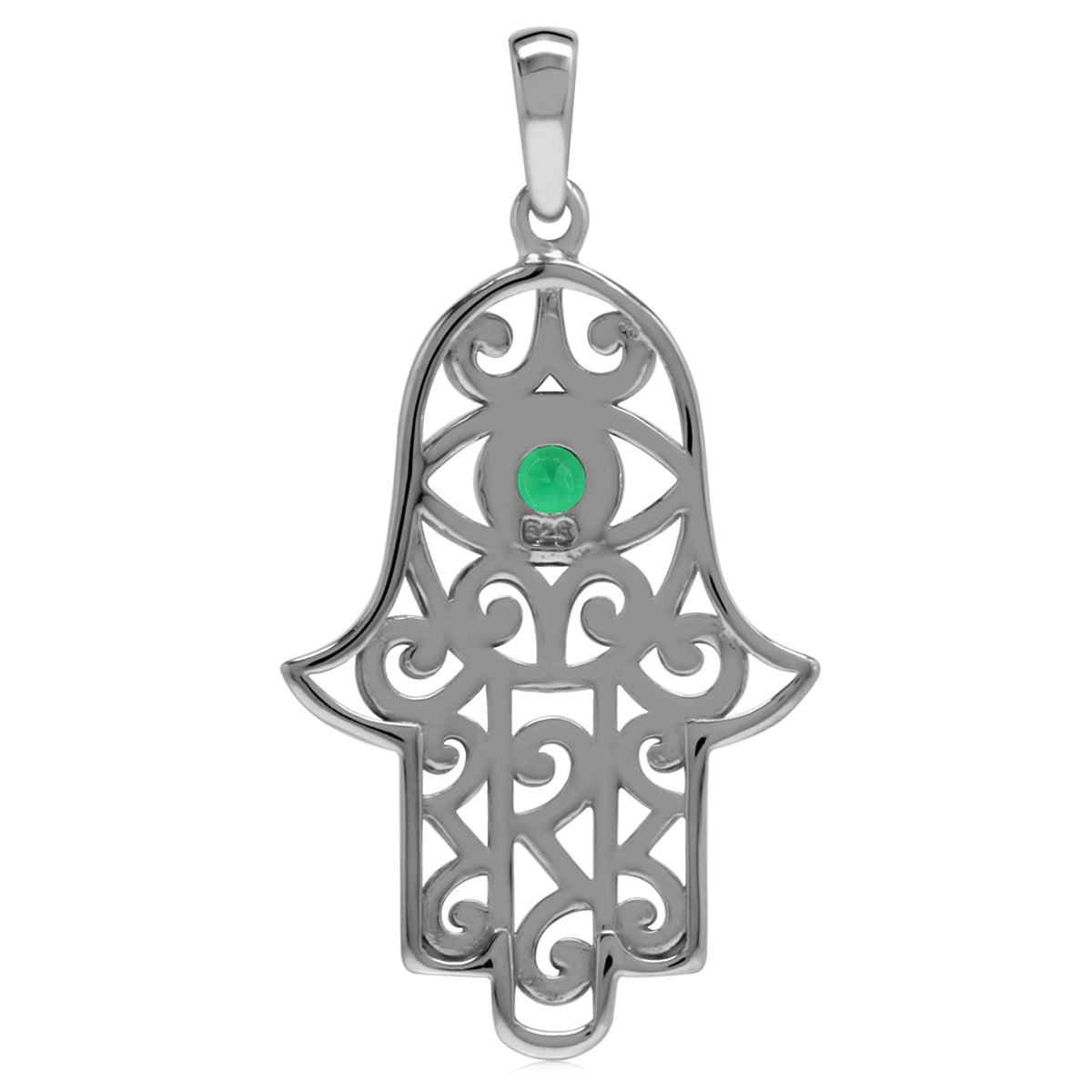 Created Nano Green Emerald 925 Sterling Silver Evil Eye On Hamsa Hand Pendant Charm Jewelry for Women - Silvershake-store
