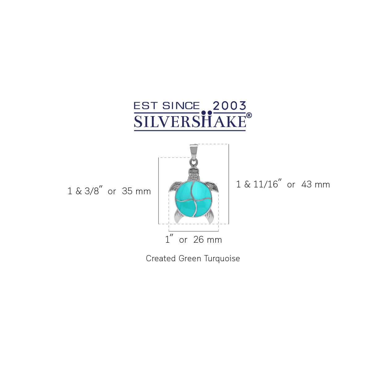 Silvershake Created Green Turquoise Inlay White Gold Plated 925 Sterling Silver Turtle Sealife Pendant - Silvershake-store