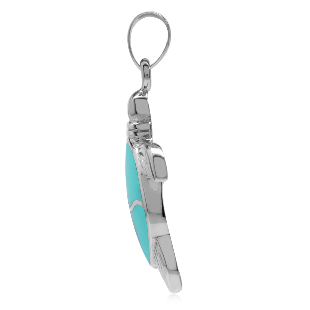Silvershake Created Green Turquoise Inlay White Gold Plated 925 Sterling Silver Turtle Sealife Pendant - Silvershake-store