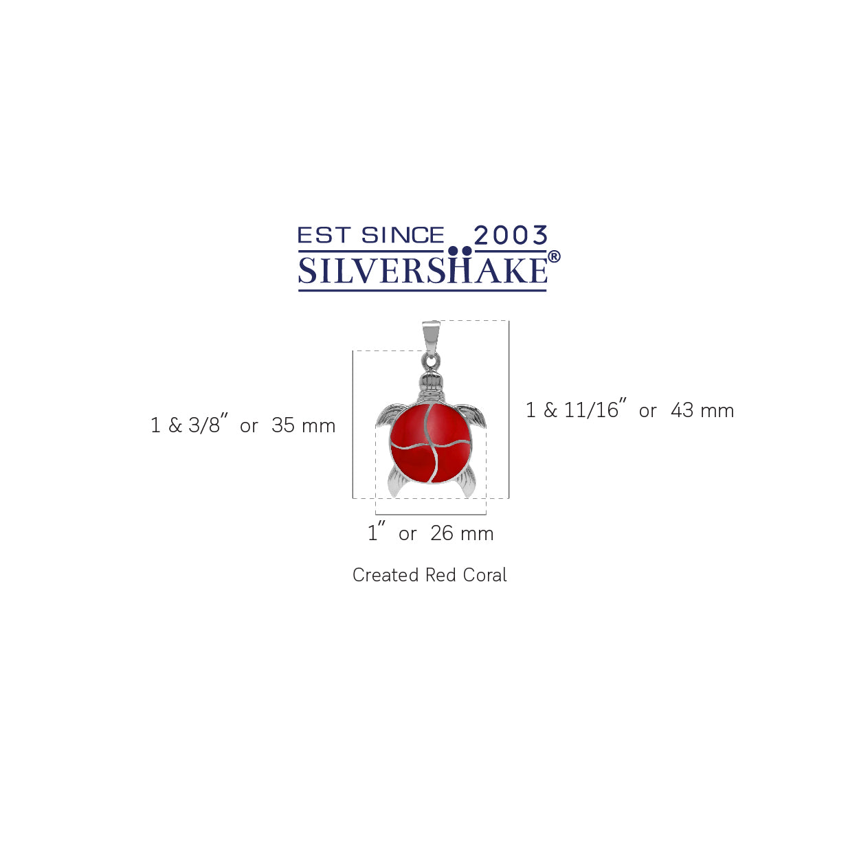Silvershake Created Red Coral Inlay White Gold Plated 925 Sterling Silver Turtle Sealife Pendant - Silvershake-store