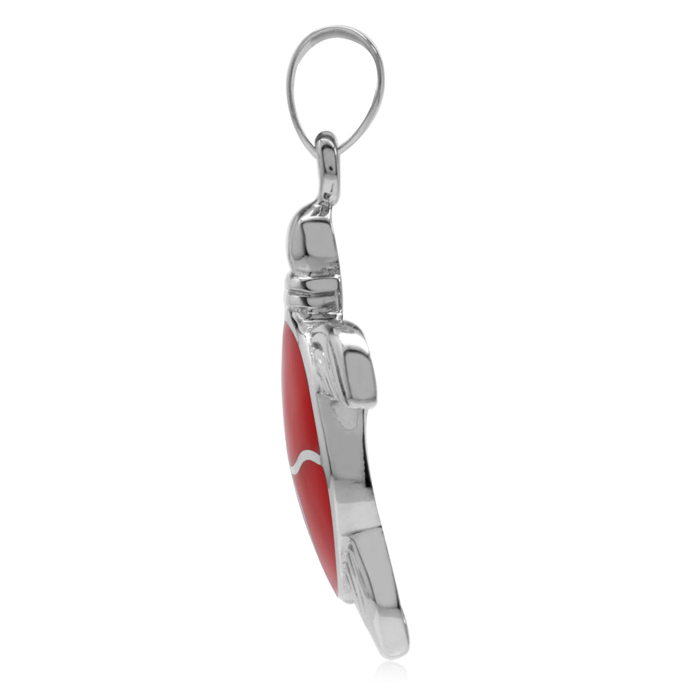 Silvershake Created Red Coral Inlay White Gold Plated 925 Sterling Silver Turtle Sealife Pendant - Silvershake-store