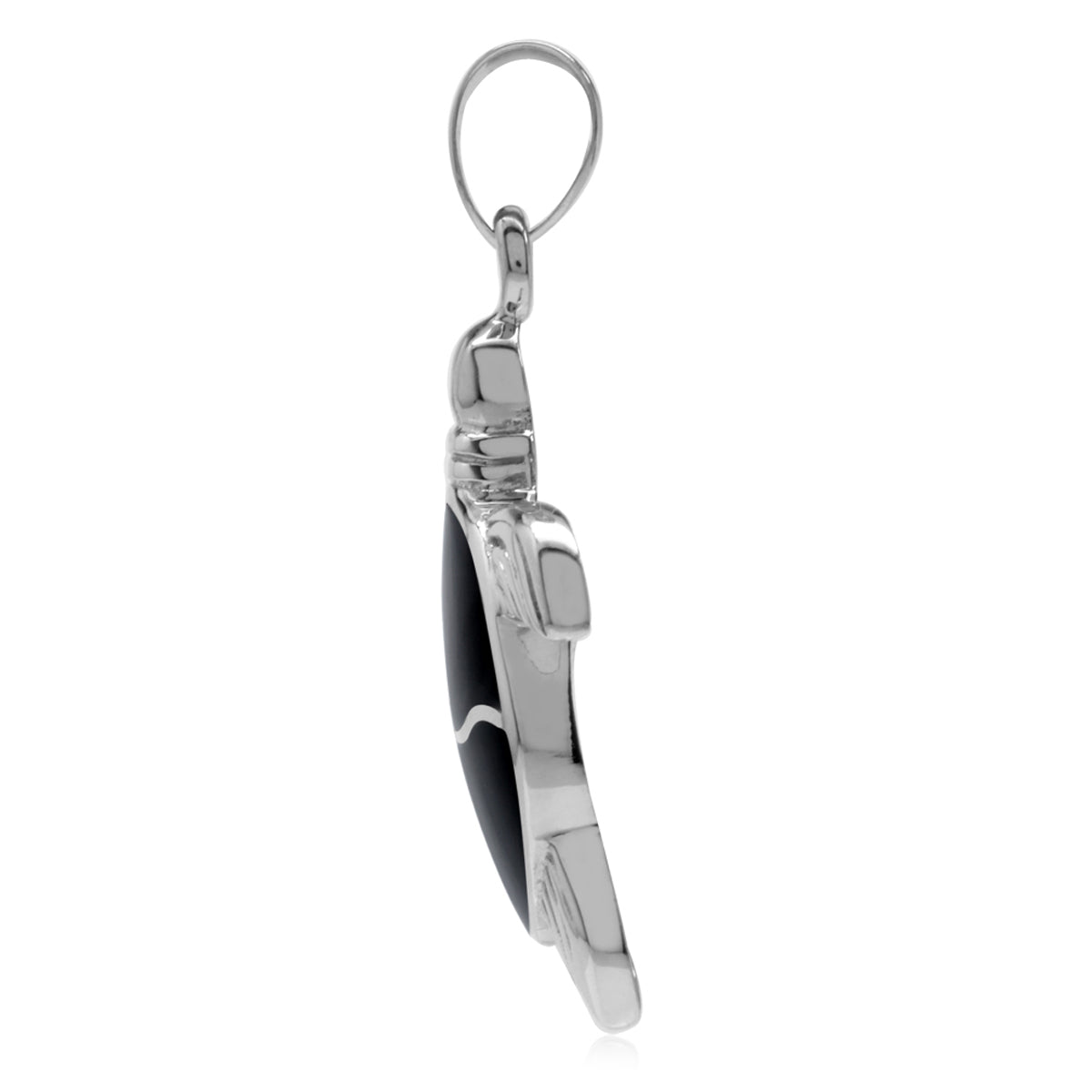 Natural Black Onyx Inlay White Gold Plated 925 Sterling Silver Turtle Sealife Pendant