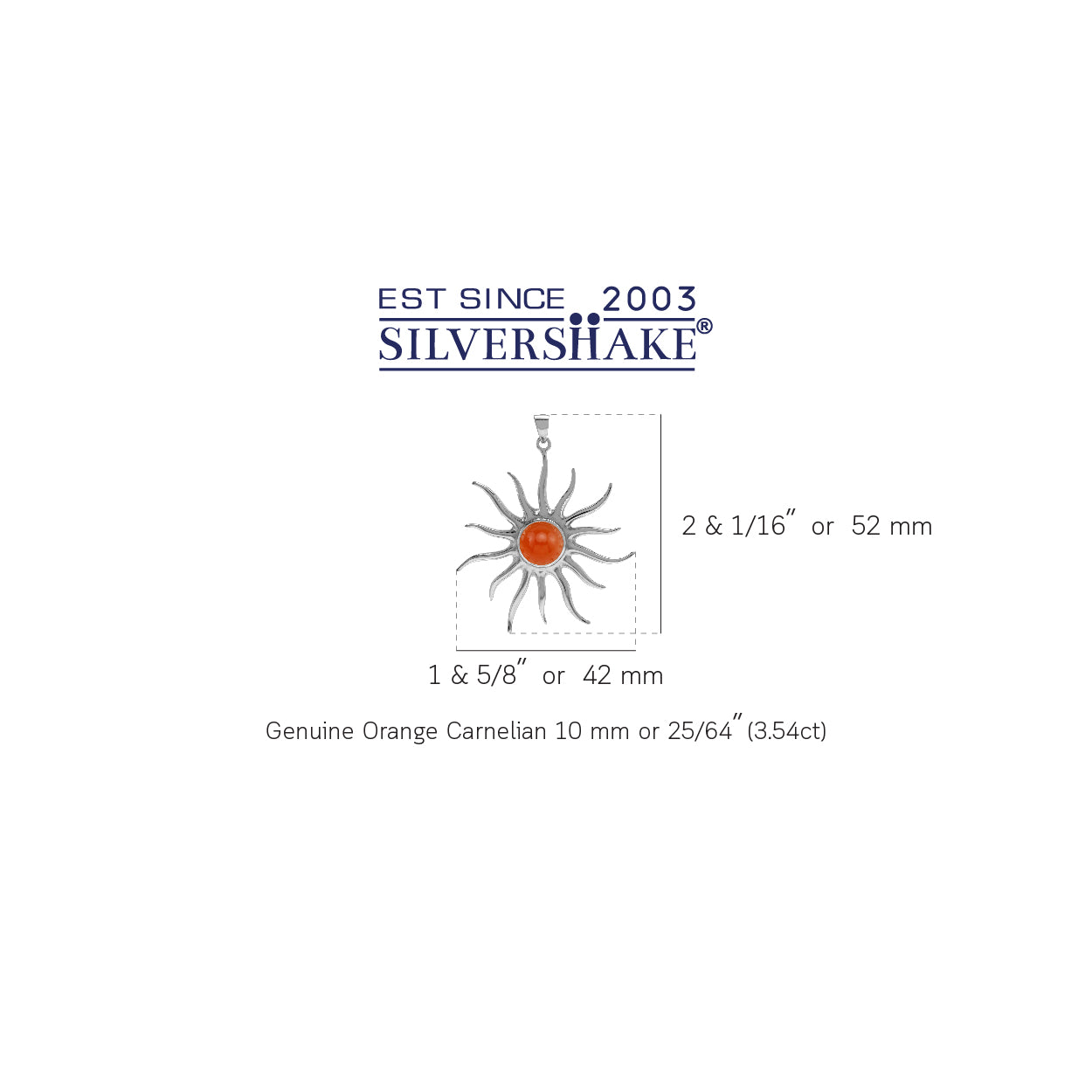 Silvershake 10MM Genuine Round Shape Orange Carnelian White Gold Plated 925 Sterling Silver Sun Ray Inspired Pendant Virgo Gemstone Birthstone - Silvershake-store