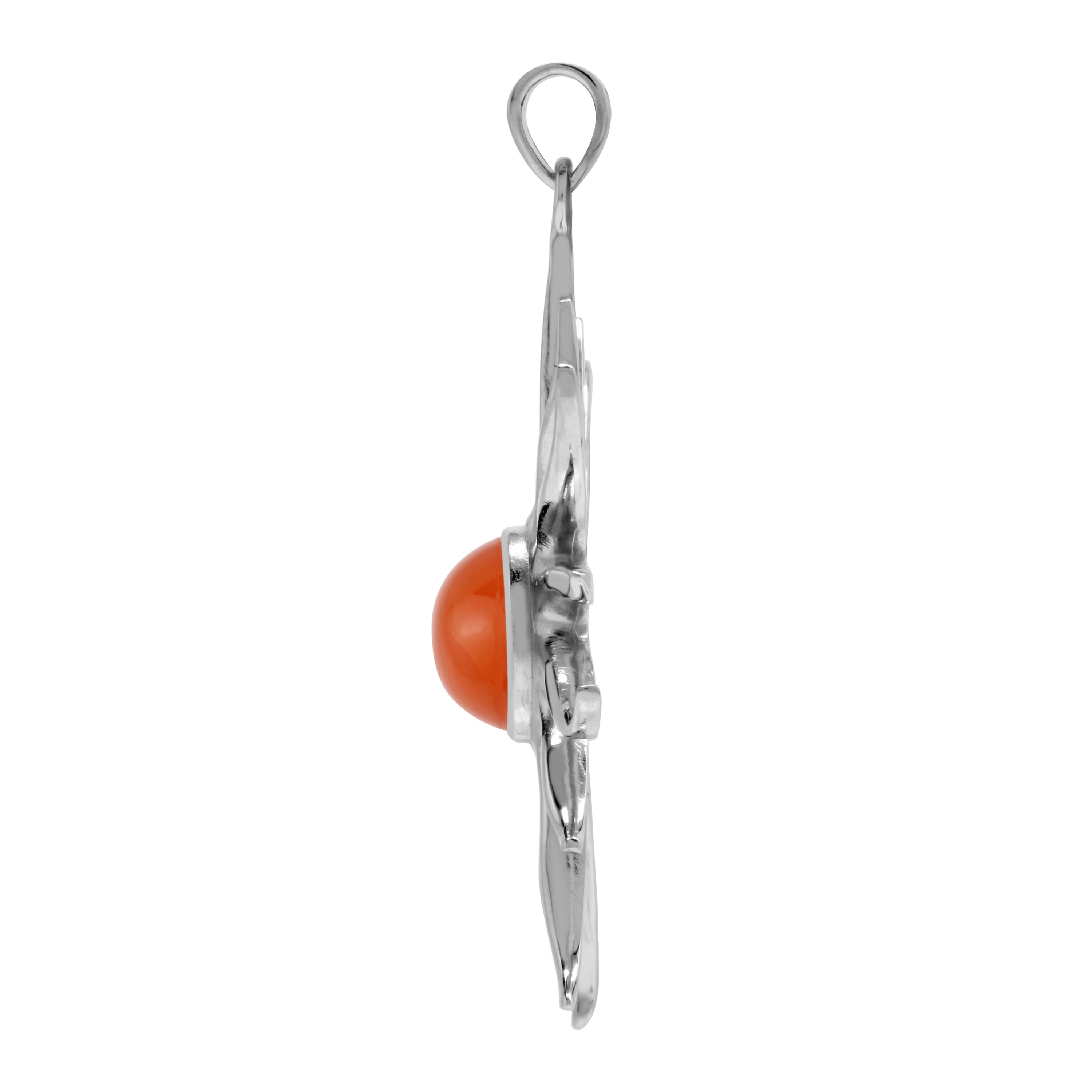 Silvershake 10MM Genuine Round Shape Orange Carnelian White Gold Plated 925 Sterling Silver Sun Ray Inspired Pendant Virgo Gemstone Birthstone - Silvershake-store