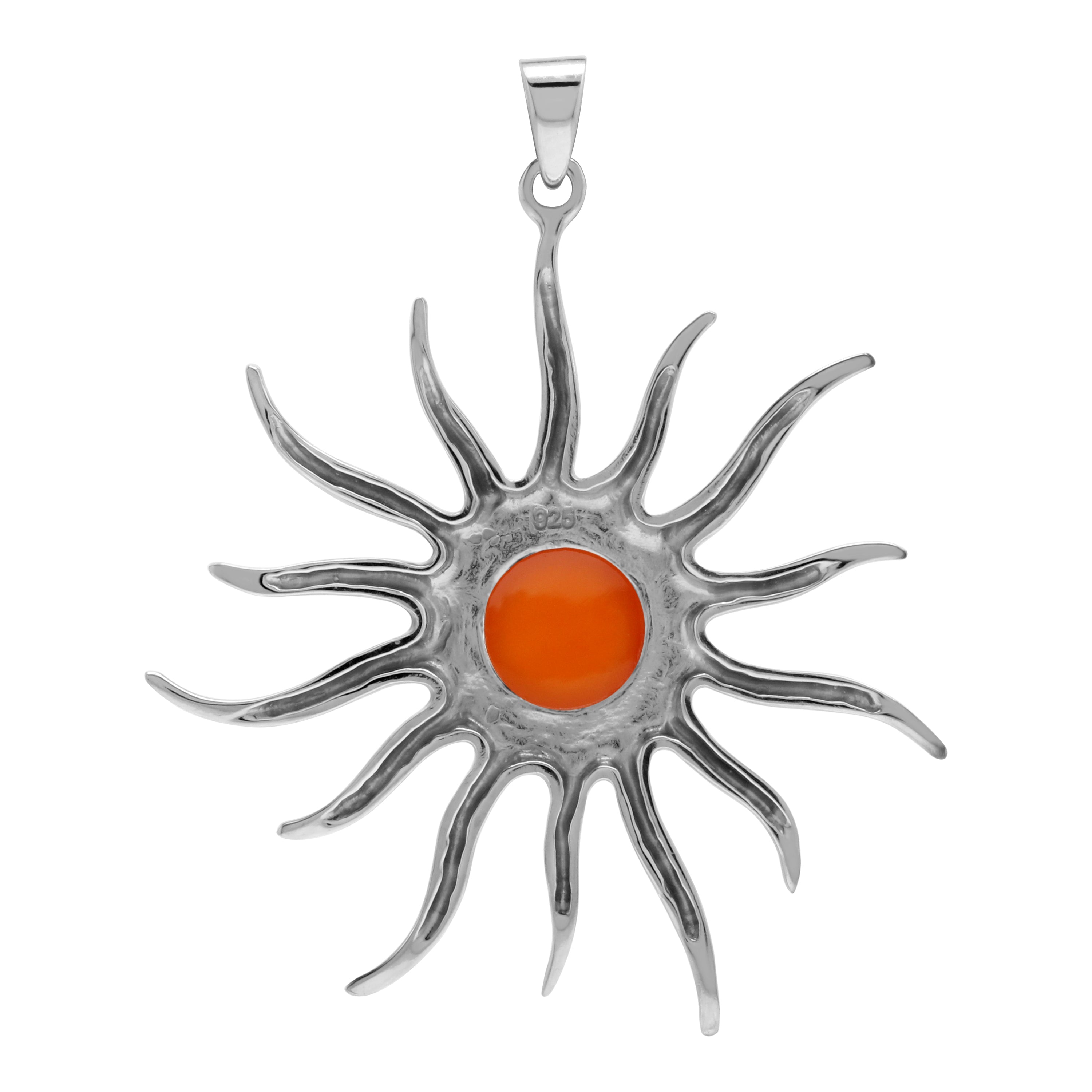 Silvershake 10MM Genuine Round Shape Orange Carnelian White Gold Plated 925 Sterling Silver Sun Ray Inspired Pendant Virgo Gemstone Birthstone - Silvershake-store