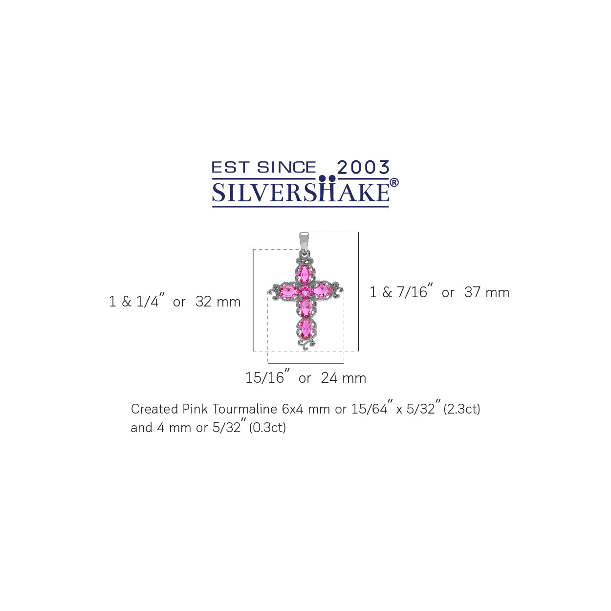 Silvershake Created Pink Tourmaline White Gold Plated 925 Sterling Silver Victorian Cross Pendant October Gemstone Birthstone - Silvershake-store