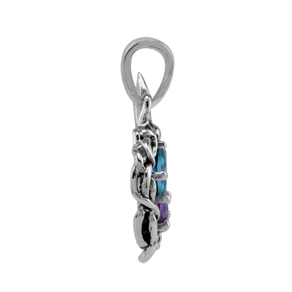 Silvershake Genuine London Blue Topaz, Green Peridot and Purple African Amethyst 925 Sterling Silver Bird Nest Gemstone Pendant February August December Family Birthstone Jewelry - Silvershake-store