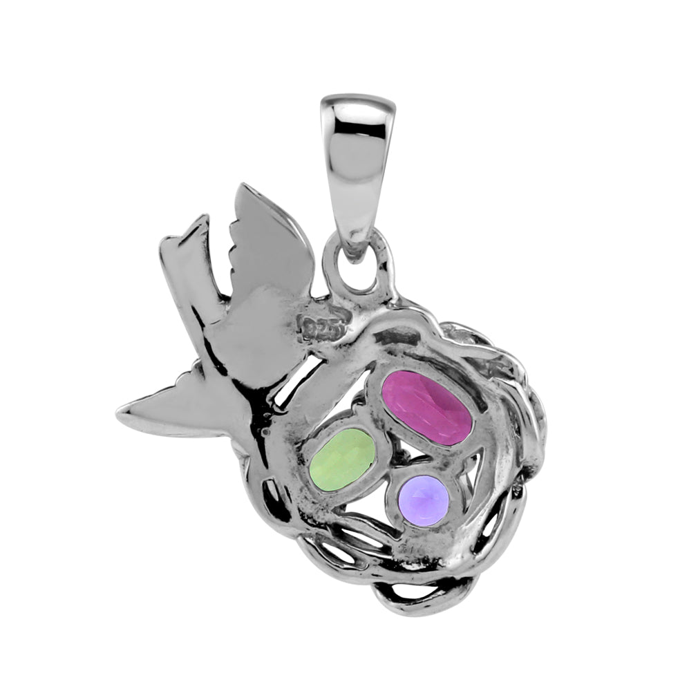Silvershake Natural Rhodolite Garnet, Green Peridot and Purple Amethyst 925 Sterling Silver Bird Nest Gemstone Pendant February August Family Birthstone Jewelry - Silvershake-store