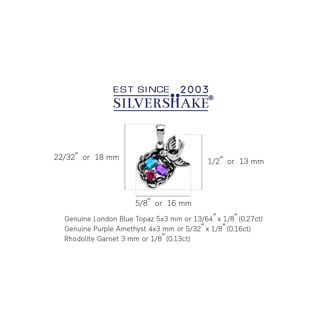 Silvershake Genuine London Blue Topaz, Purple African Amethyst and Rhodolite Garnet 925 Sterling Silver Bird Nest Gemstone Pendant February December Family Birthstone Jewelry - Silvershake-store