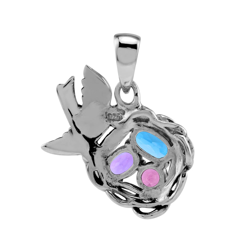 Silvershake Genuine London Blue Topaz, Purple African Amethyst and Rhodolite Garnet 925 Sterling Silver Bird Nest Gemstone Pendant February December Family Birthstone Jewelry - Silvershake-store