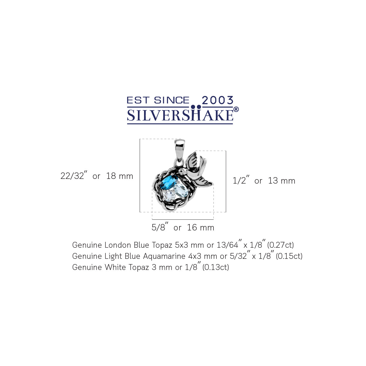 Silvershake Genuine London Blue Topaz, Light Blue Aquamarine and White Topaz 925 Sterling Silver Bird Nest Gemstone Pendant March April December Family Birthstone Jewelry - Silvershake-store