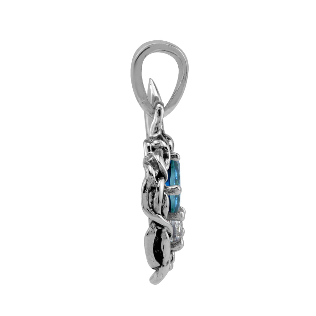 Silvershake Genuine London Blue Topaz, Light Blue Aquamarine and White Topaz 925 Sterling Silver Bird Nest Gemstone Pendant March April December Family Birthstone Jewelry - Silvershake-store