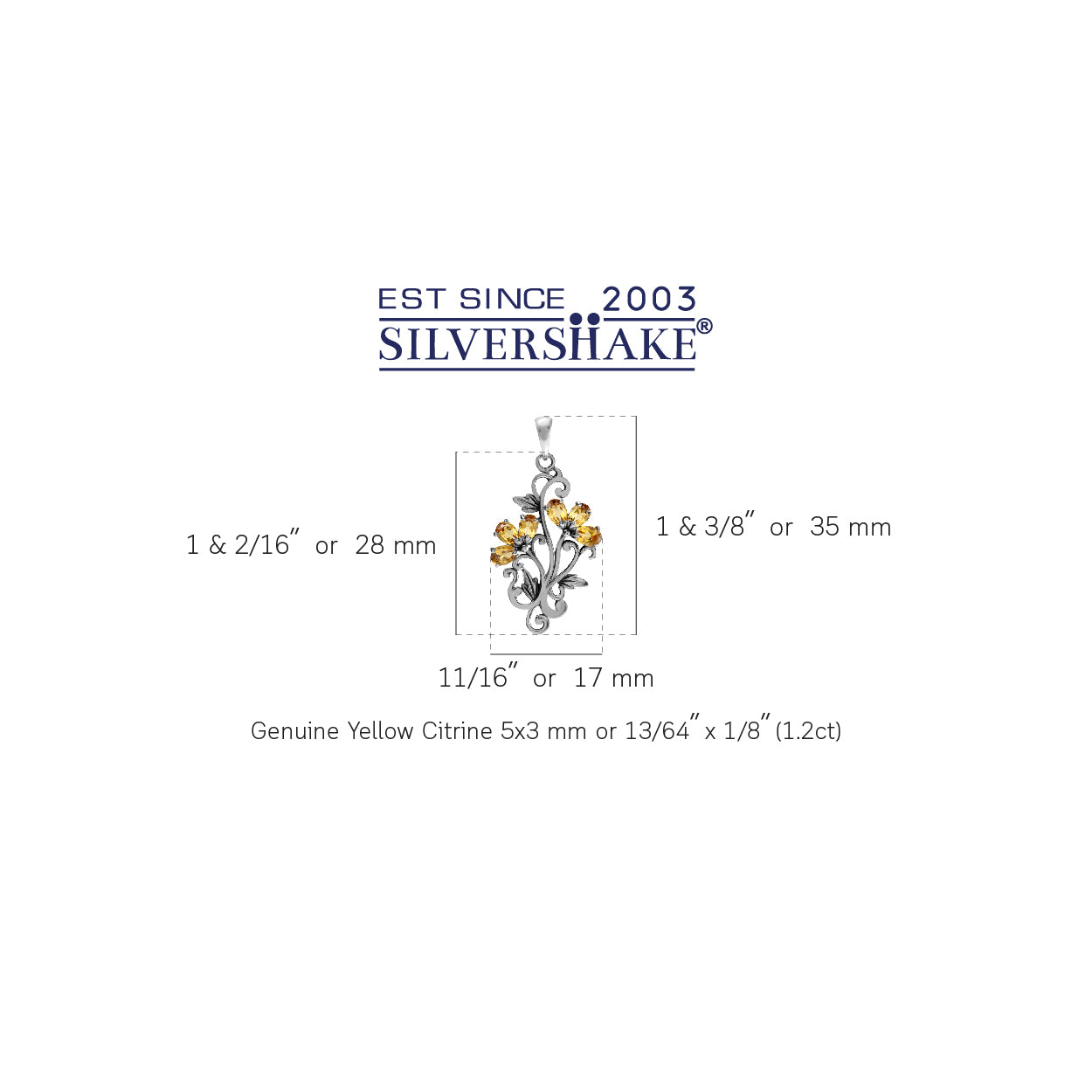 Silvershake 1.2 CTW Genuine Yellow Citrine 925 Sterling Silver Flower and Leaf Victorian Style Pendant November Gemstone Birthstone - Silvershake-store